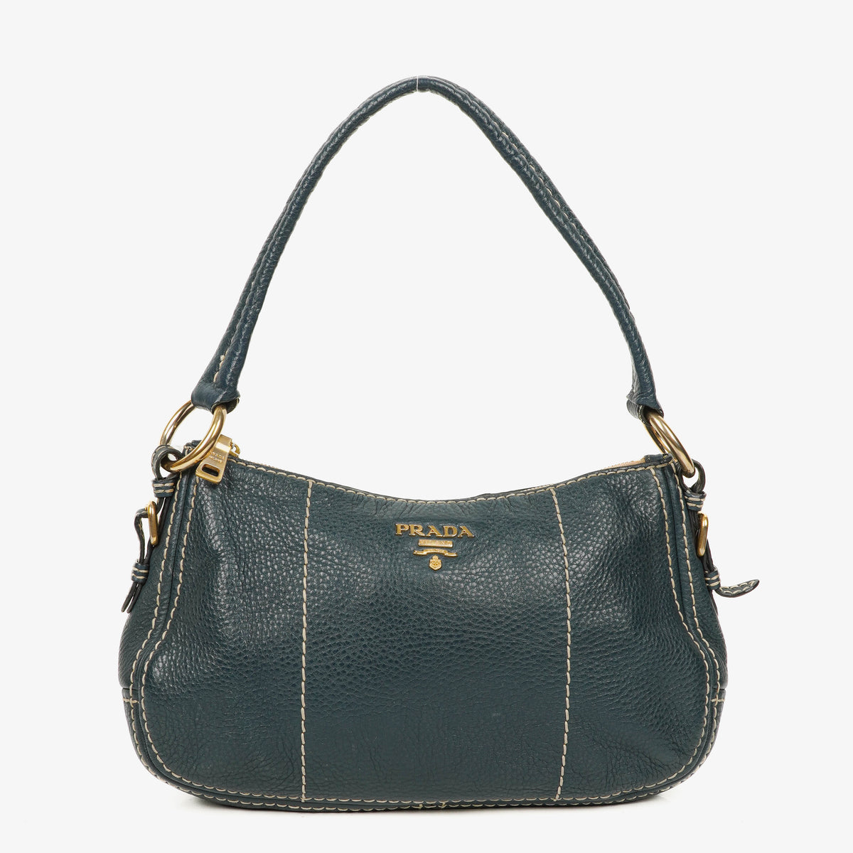 Prada Vitello Daino Dark Blue Leather Shoulder Bag