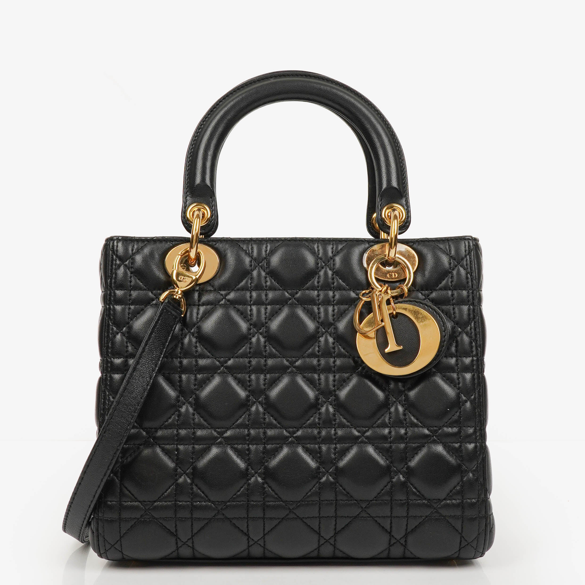 Christian Dior Medium Lady Dior Black Cannage Quilted Leather Bag