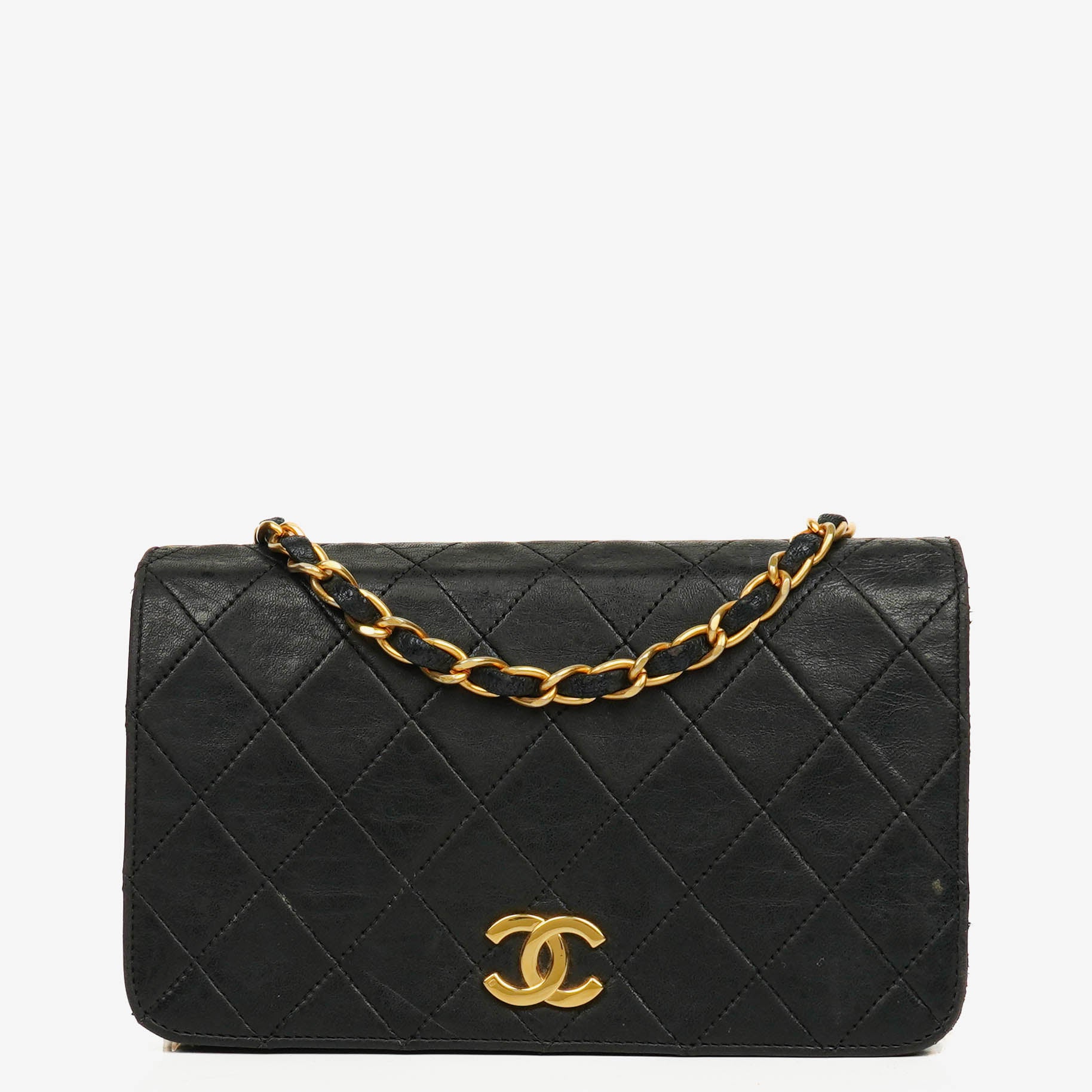 Chanel Classic Full Flap Bag Black Quilted Leather 24K Gold-Plated Hardware