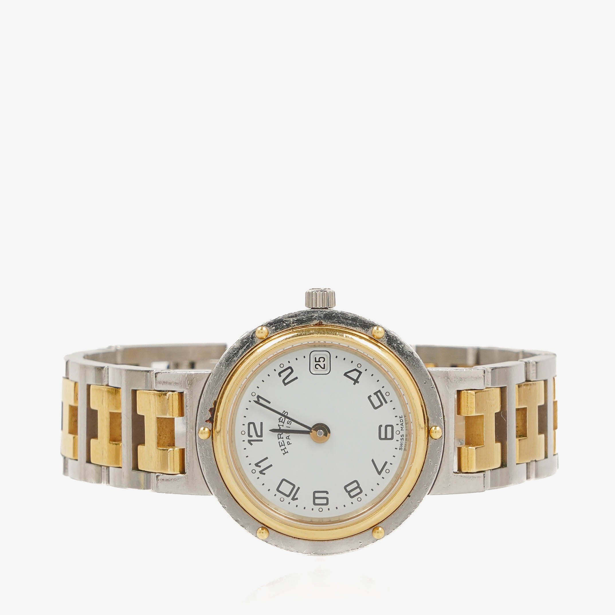 Hermes Clipper Quartz Watch Two- Tone Stainless Steel 