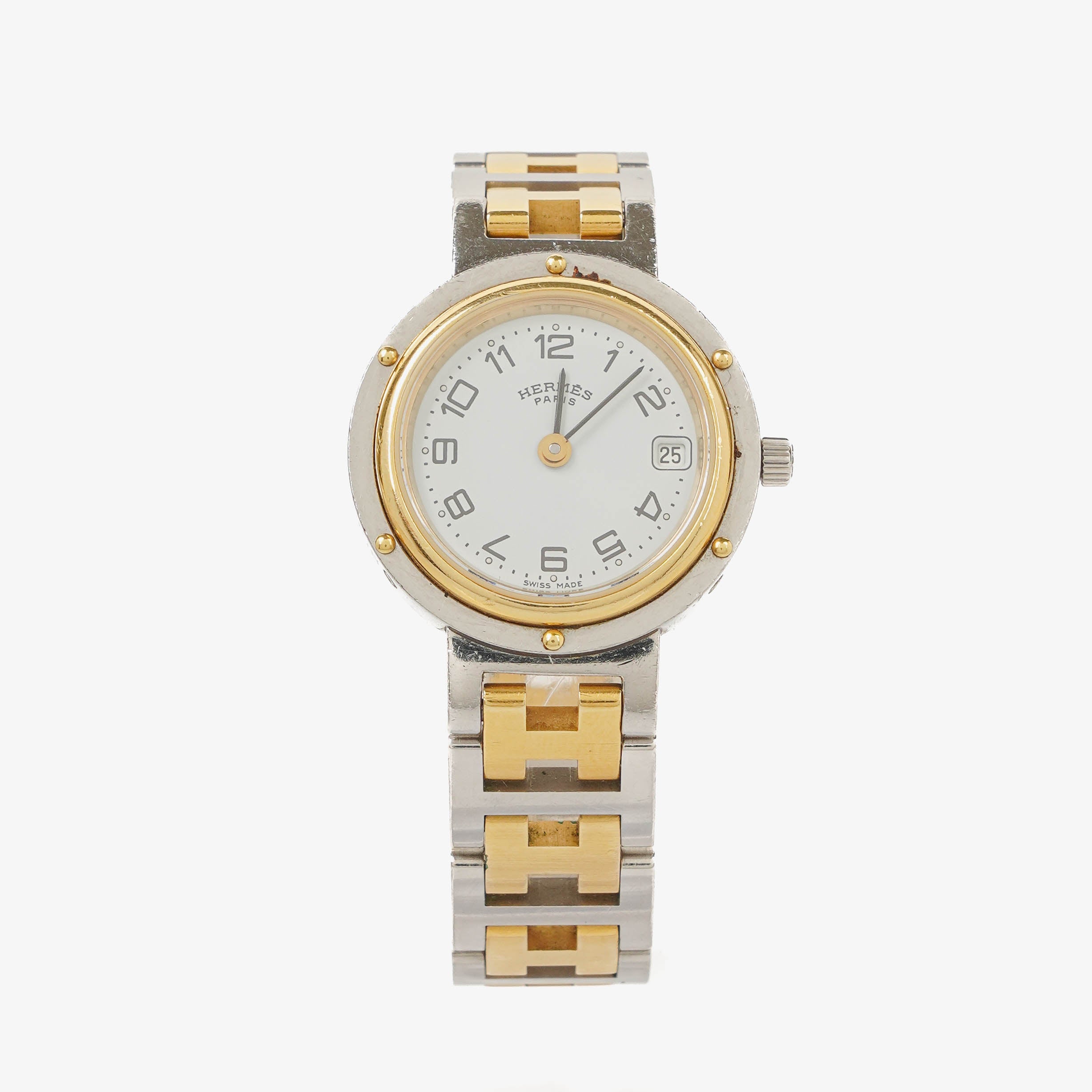 Hermes Clipper Quartz Watch Two- Tone Stainless Steel 