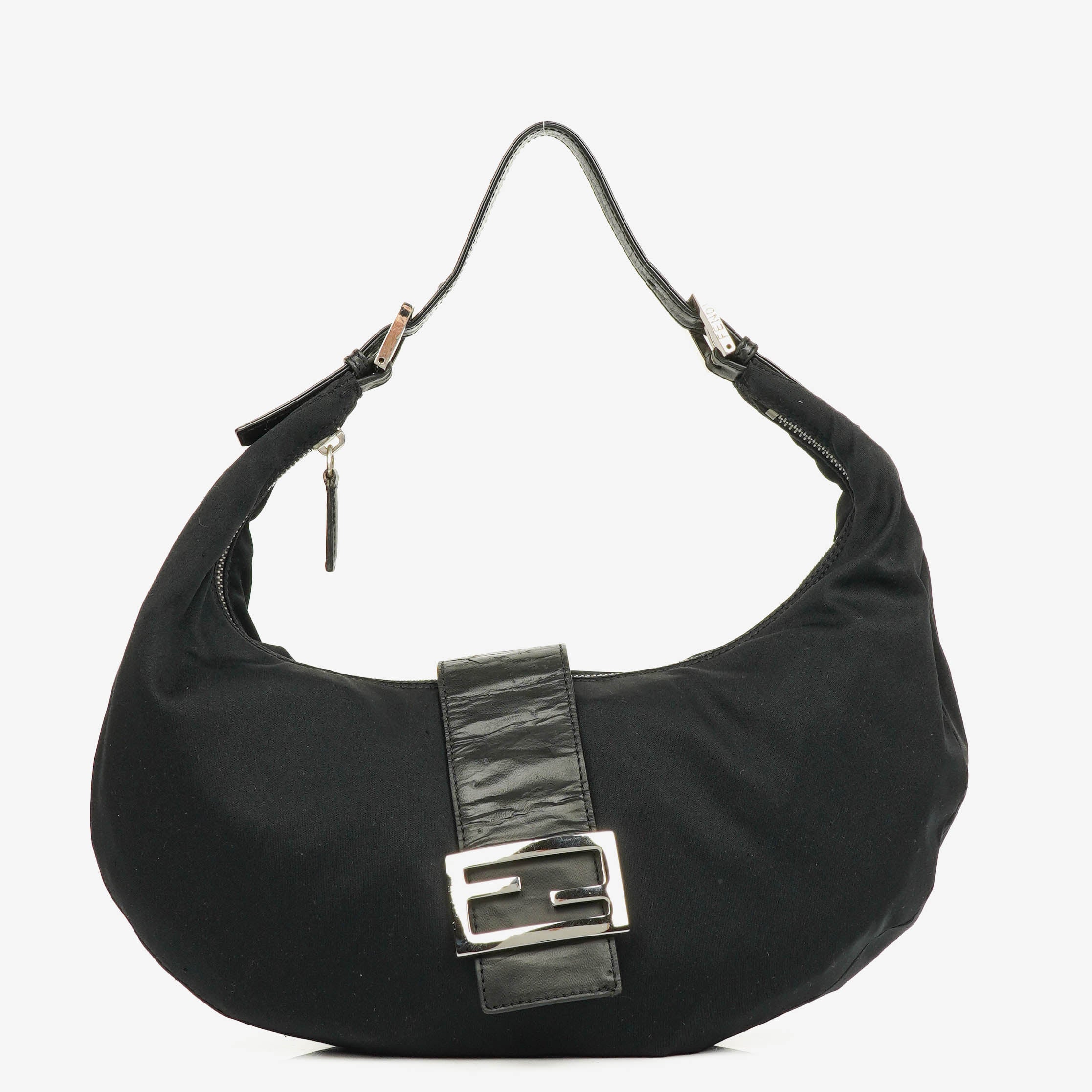 Fendi Fabric Black Croissant Half-Moon Hobo Bag
