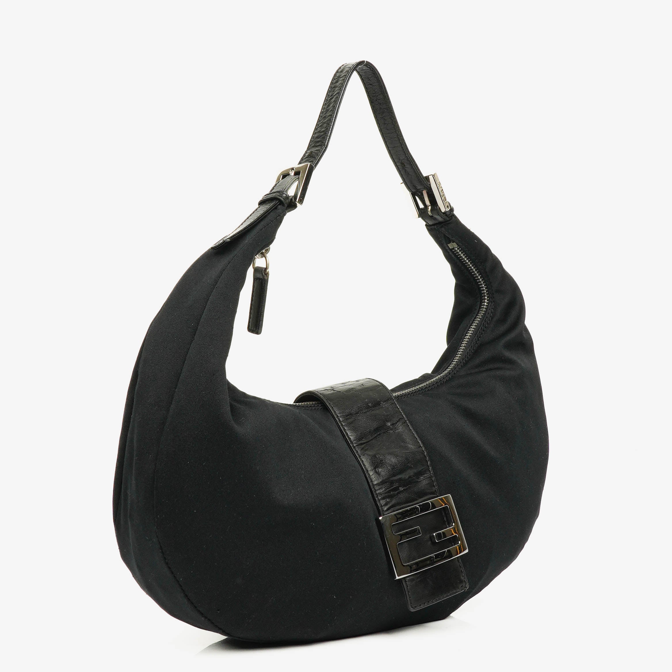 Fendi Fabric Black Croissant Half-Moon Hobo Bag
