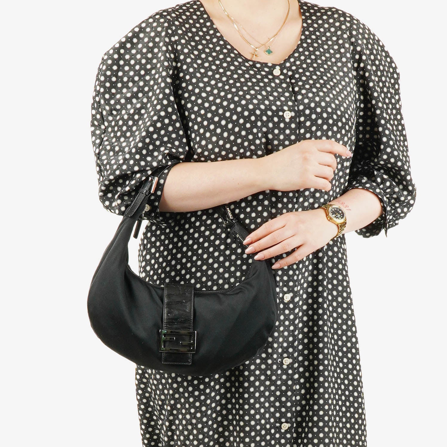 Fendi Fabric Black Croissant Half-Moon Hobo Bag