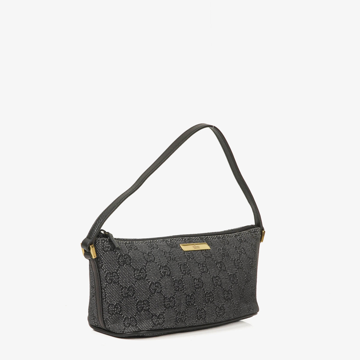 Gucci Baguette Pochette Boat Black Denim GG Monogram Bag