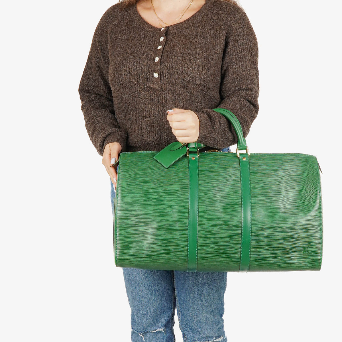 Louis Vuitton Keepall 50 Green EPI Leather Travel Bag