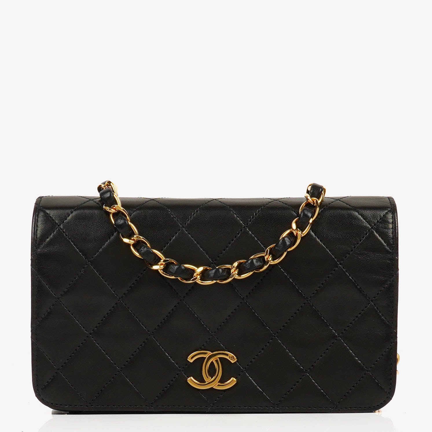Chanel Classic Full Flap Bag Black Quilted Leather 24K Gold-Plated Hardware