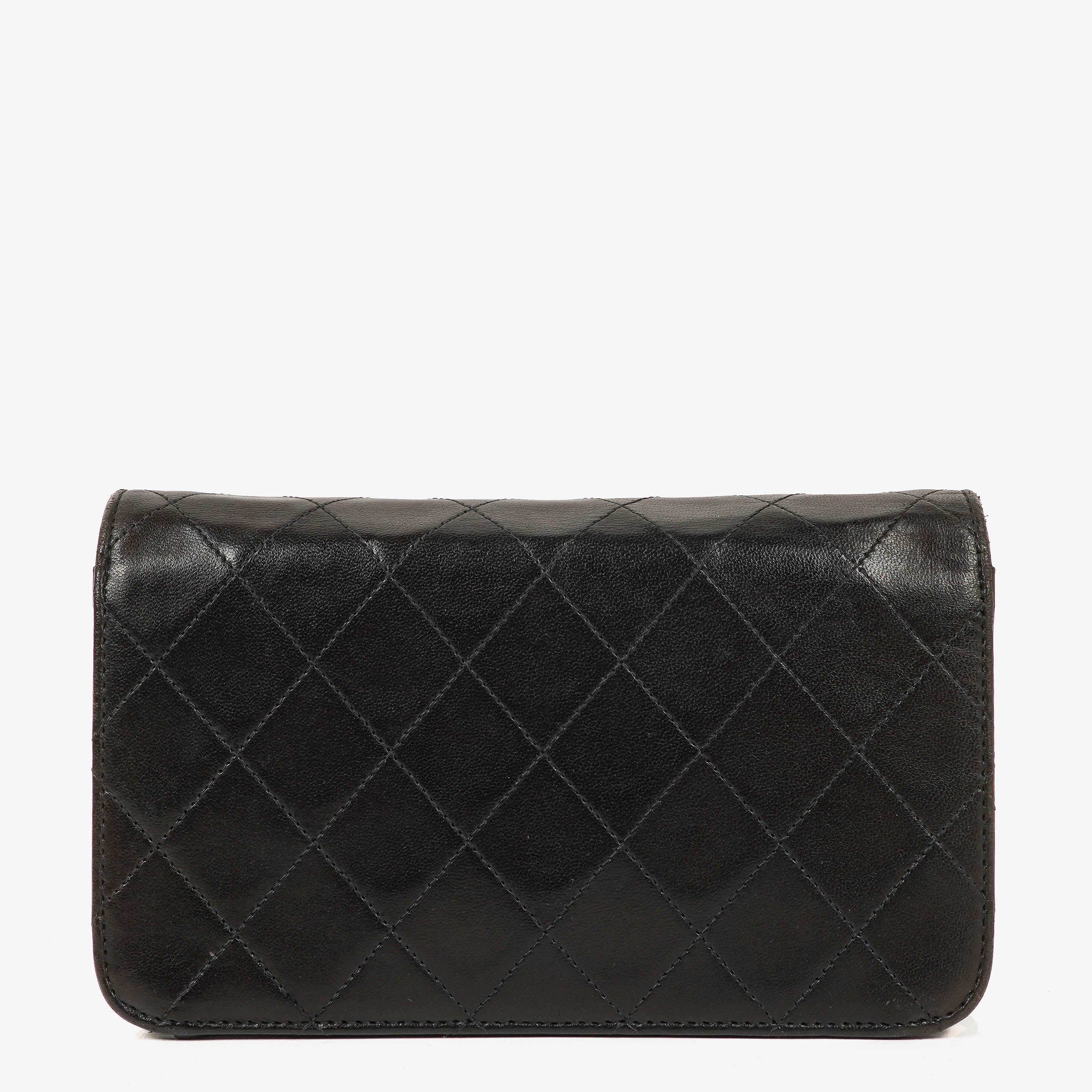 Chanel Mini Classic Black Quilted Lambskin Full Flap Wallet On Chain WOC With 24K Gold-Plated Hardware