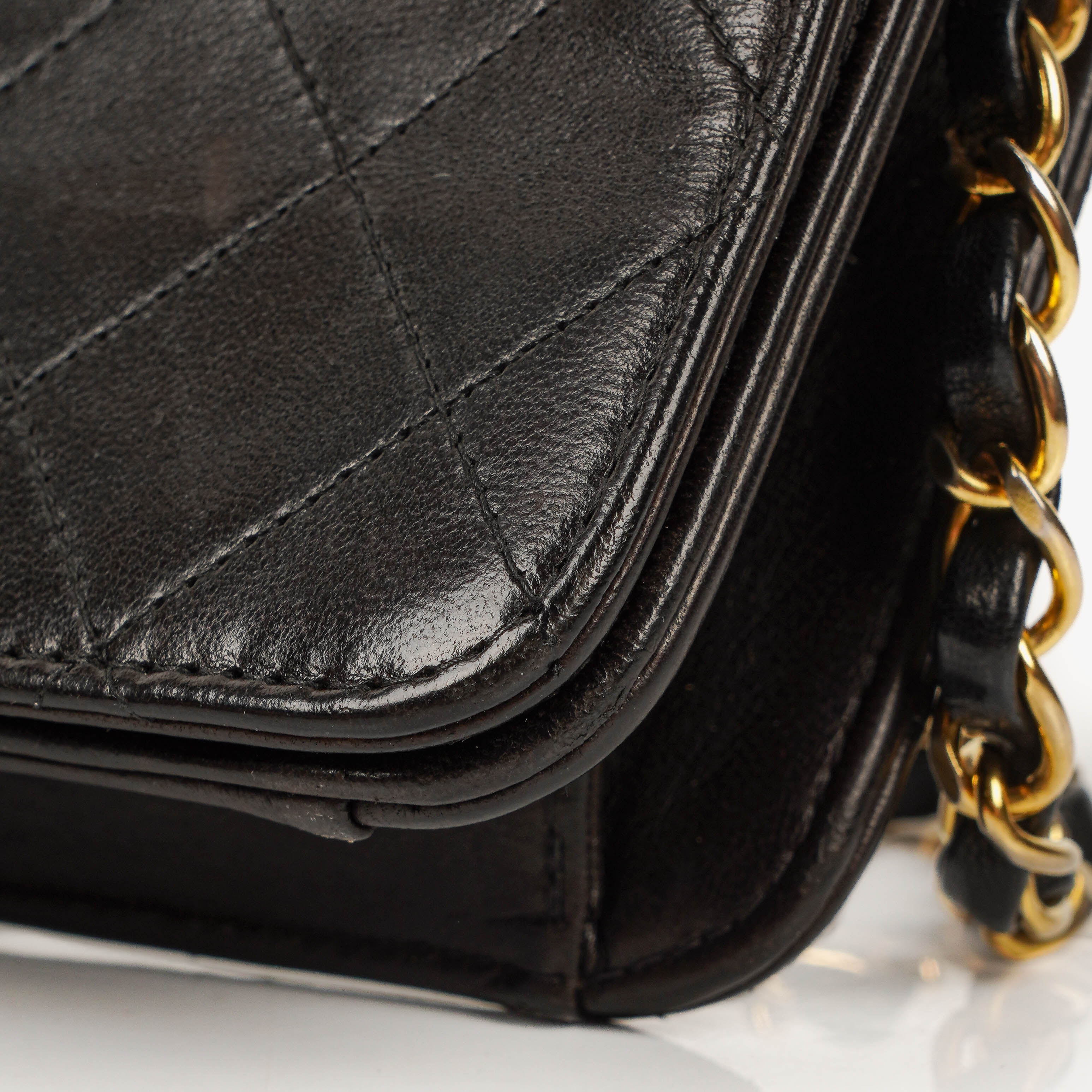 Chanel Mini Classic Black Quilted Lambskin Full Flap Wallet On Chain WOC With 24K Gold-Plated Hardware