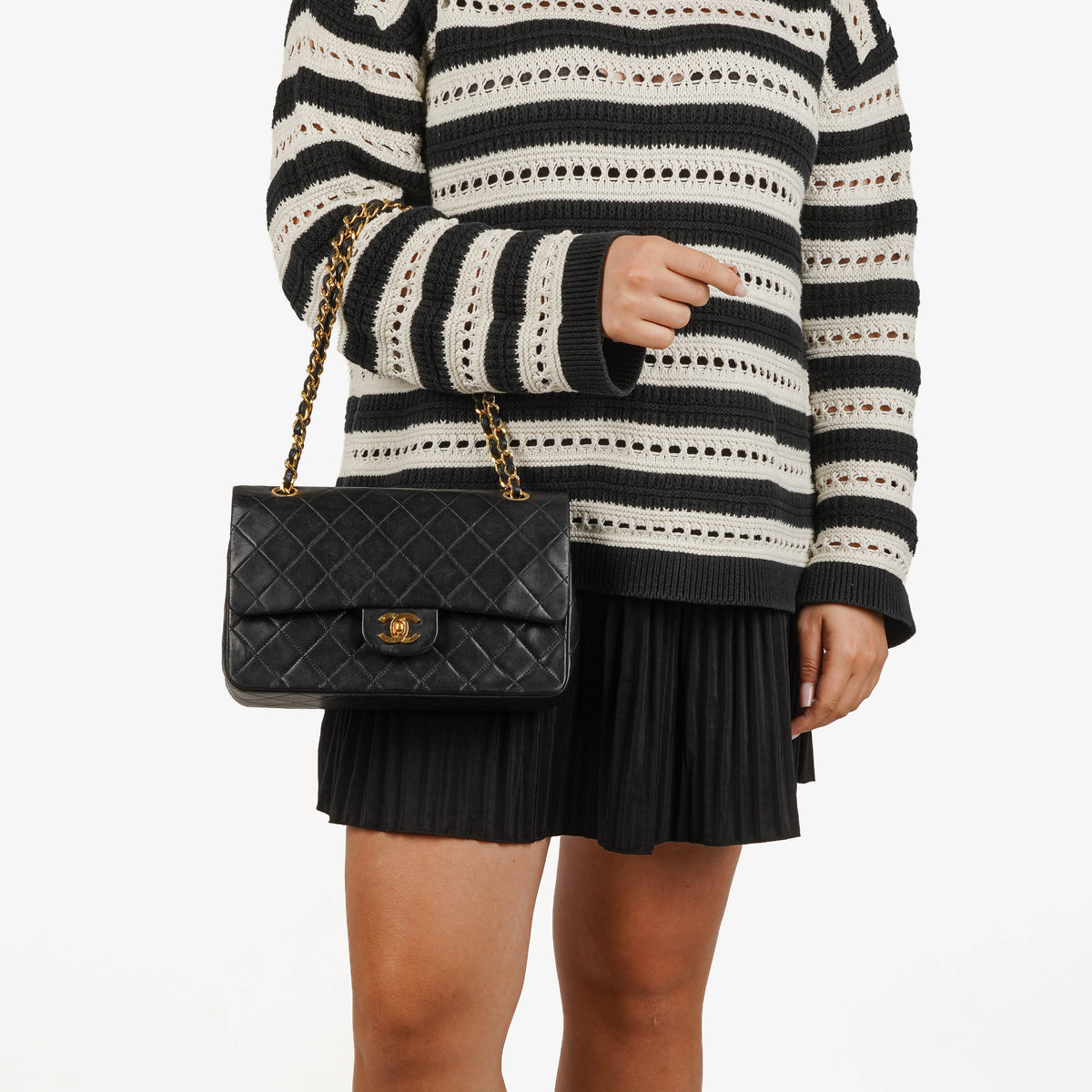 Chanel Vintage Medium Classic Double Flap Bag Black Quilted Leather 24K Gold-Plated Hardware