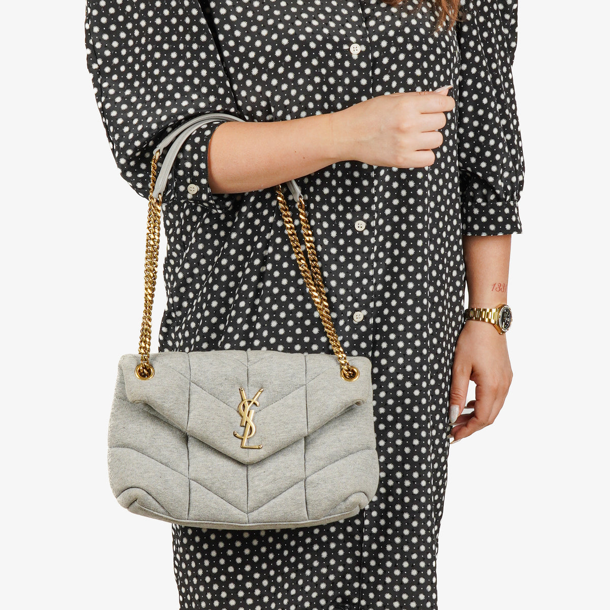 Yves Saint Laurent Grey Quilted Jersey Puffer Loulou Bag