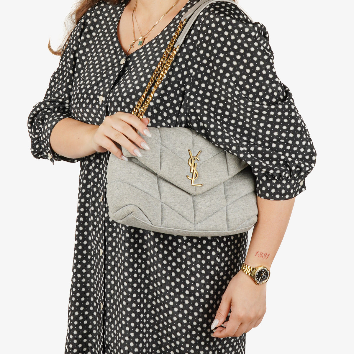 Yves Saint Laurent Grey Quilted Jersey Puffer Loulou Bag