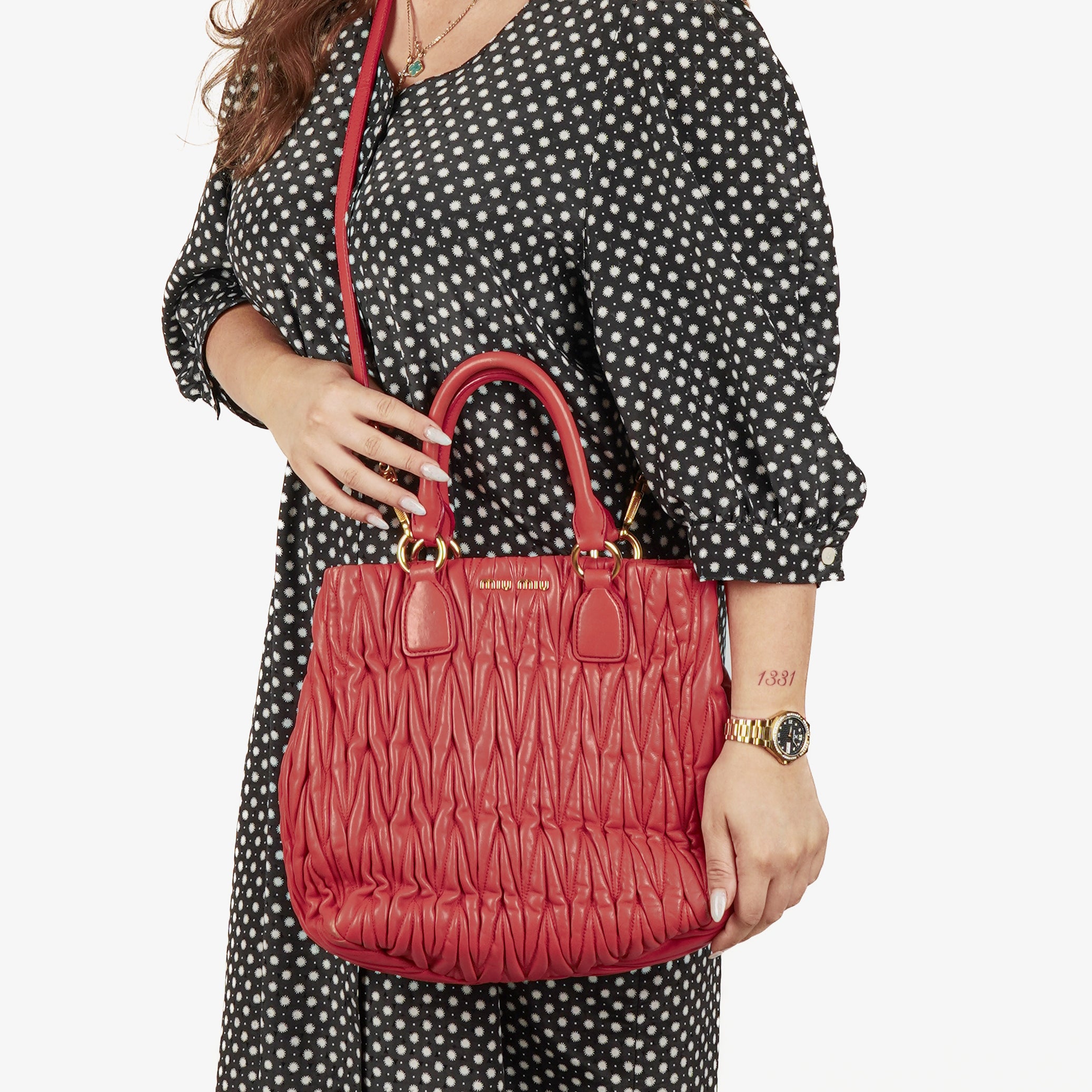 Miu Miu Matelassé Rosa Leder Satchel Tasche