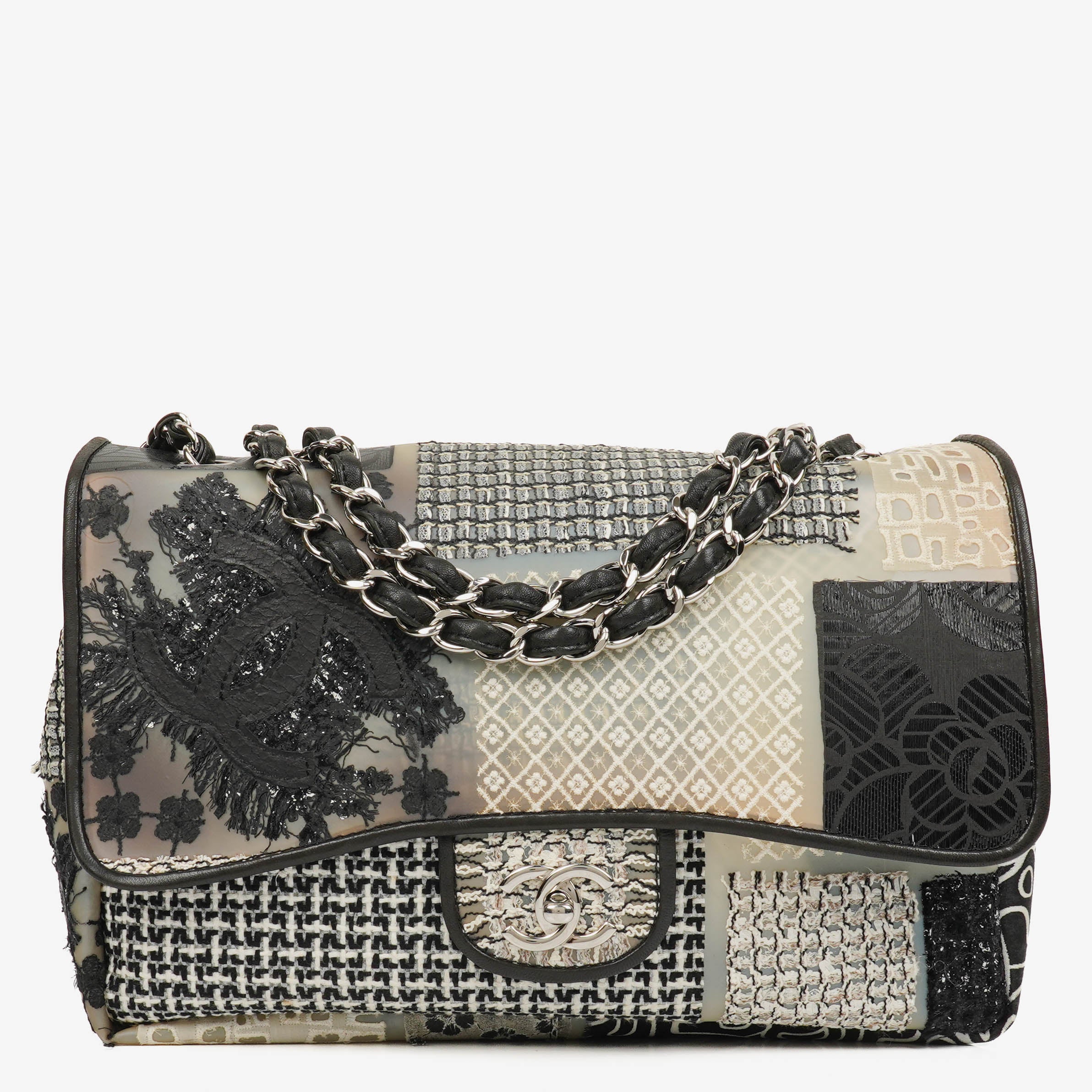 Chanel Black PVC Tweed Patchwork Medium Single Flap Bag