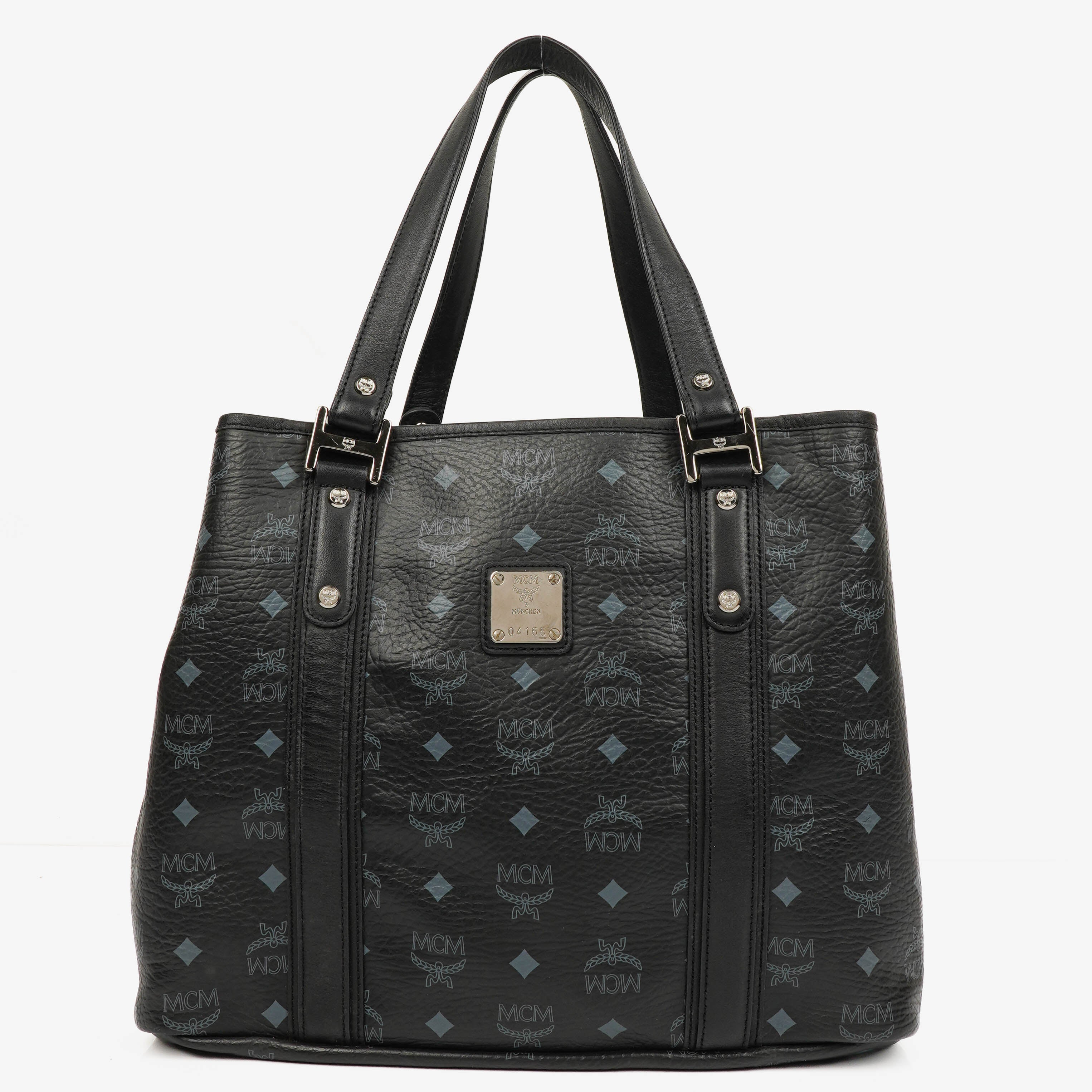 MCM Visetos Black Coated Canvas and Leather Tote Bag