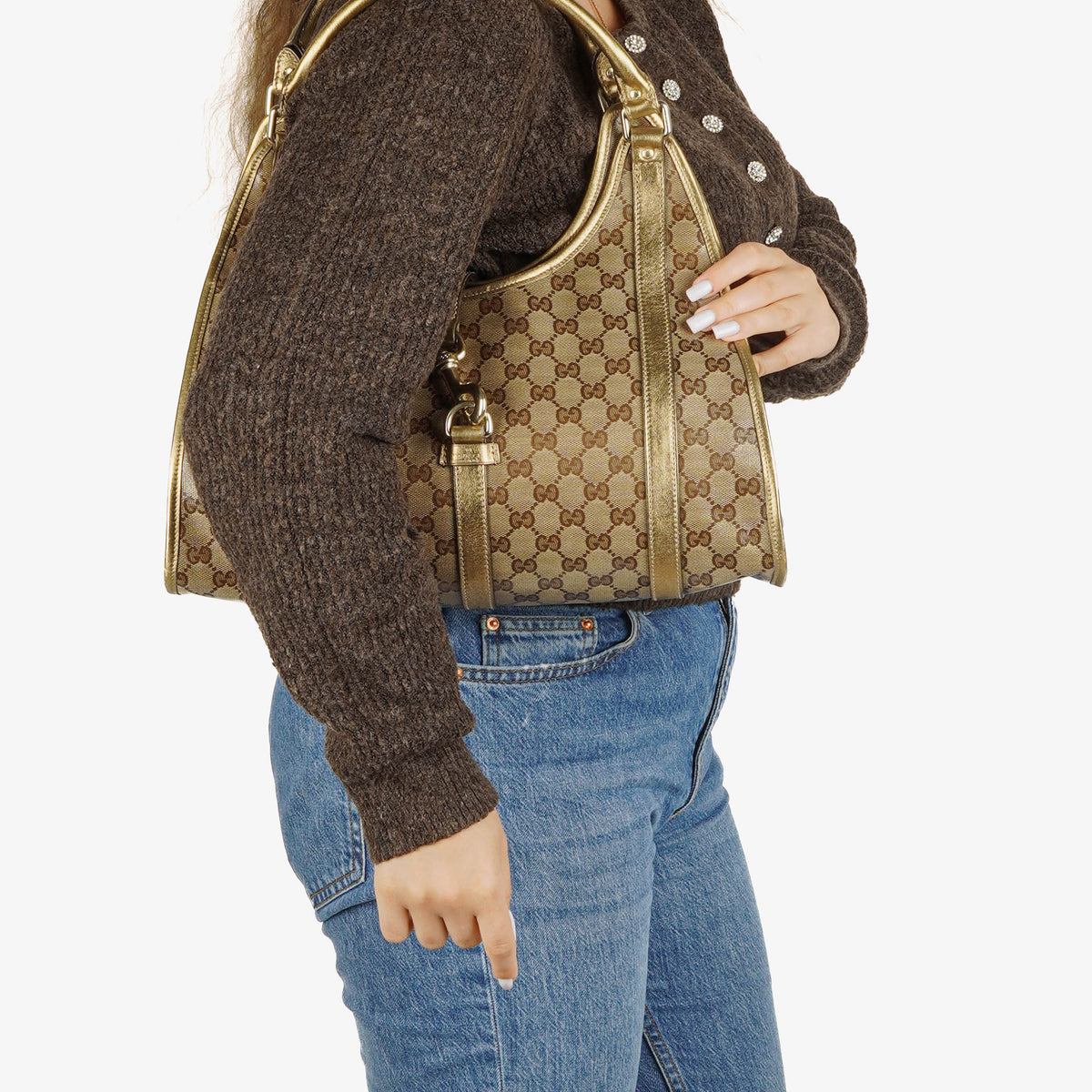 Gucci GG Crystal Canvas Jackie Bardot Shoulder Bag