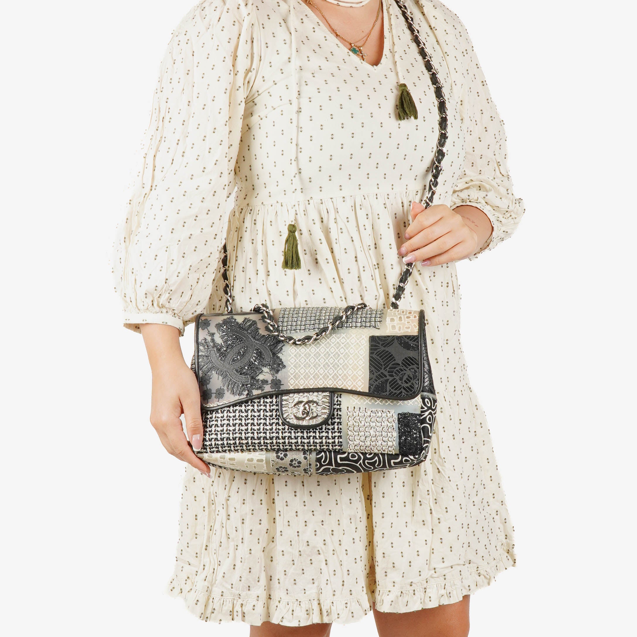 Chanel Black PVC Tweed Patchwork Medium Single Flap Bag