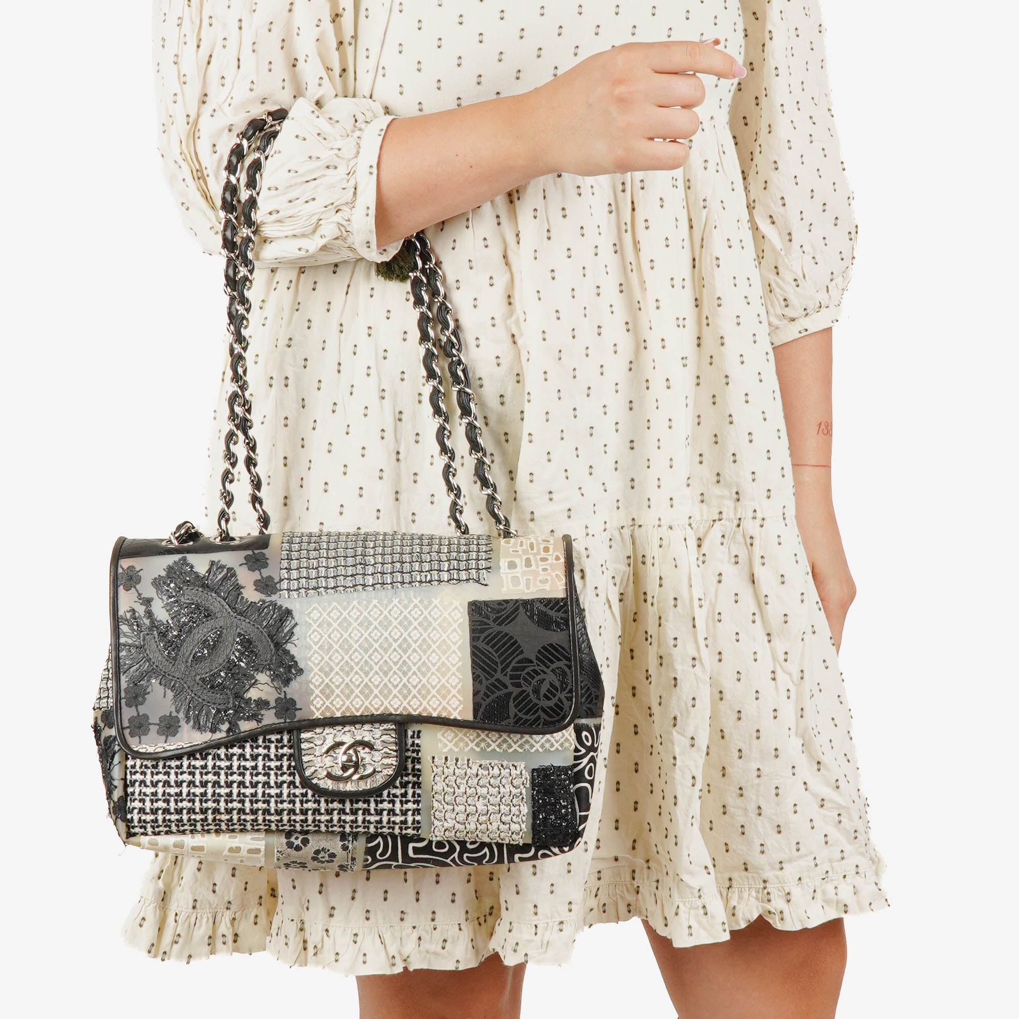 Chanel Black PVC Tweed Patchwork Medium Single Flap Bag