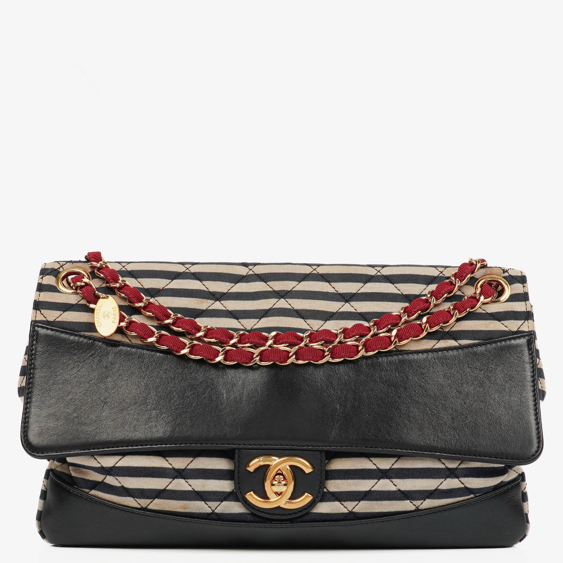 Chanel Quilted Jersey Navy White Red Jumbo Coco Sailor Flap Bag
