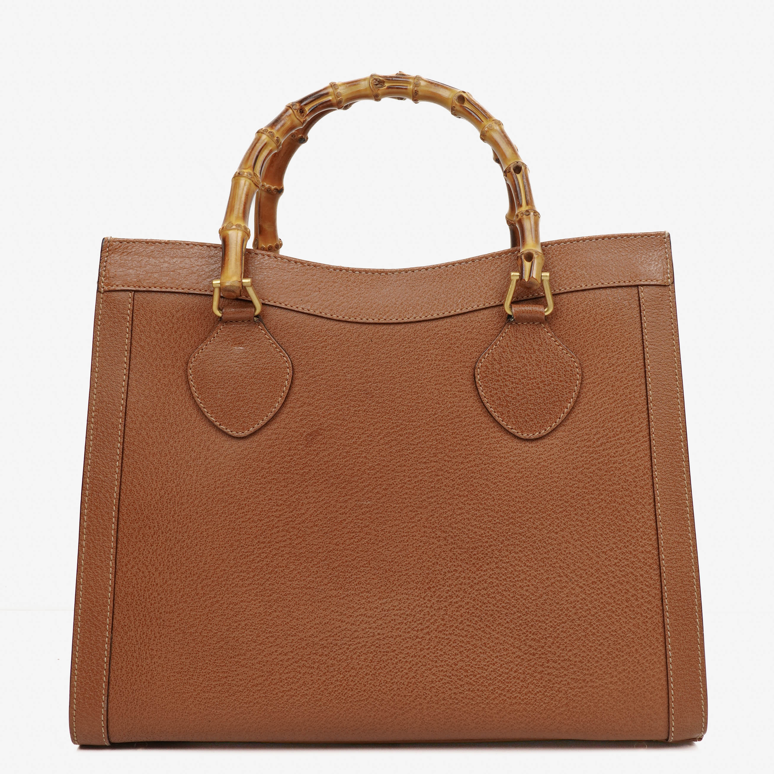 Gucci Vintage Brown Leather Diana Bamboo Tote
