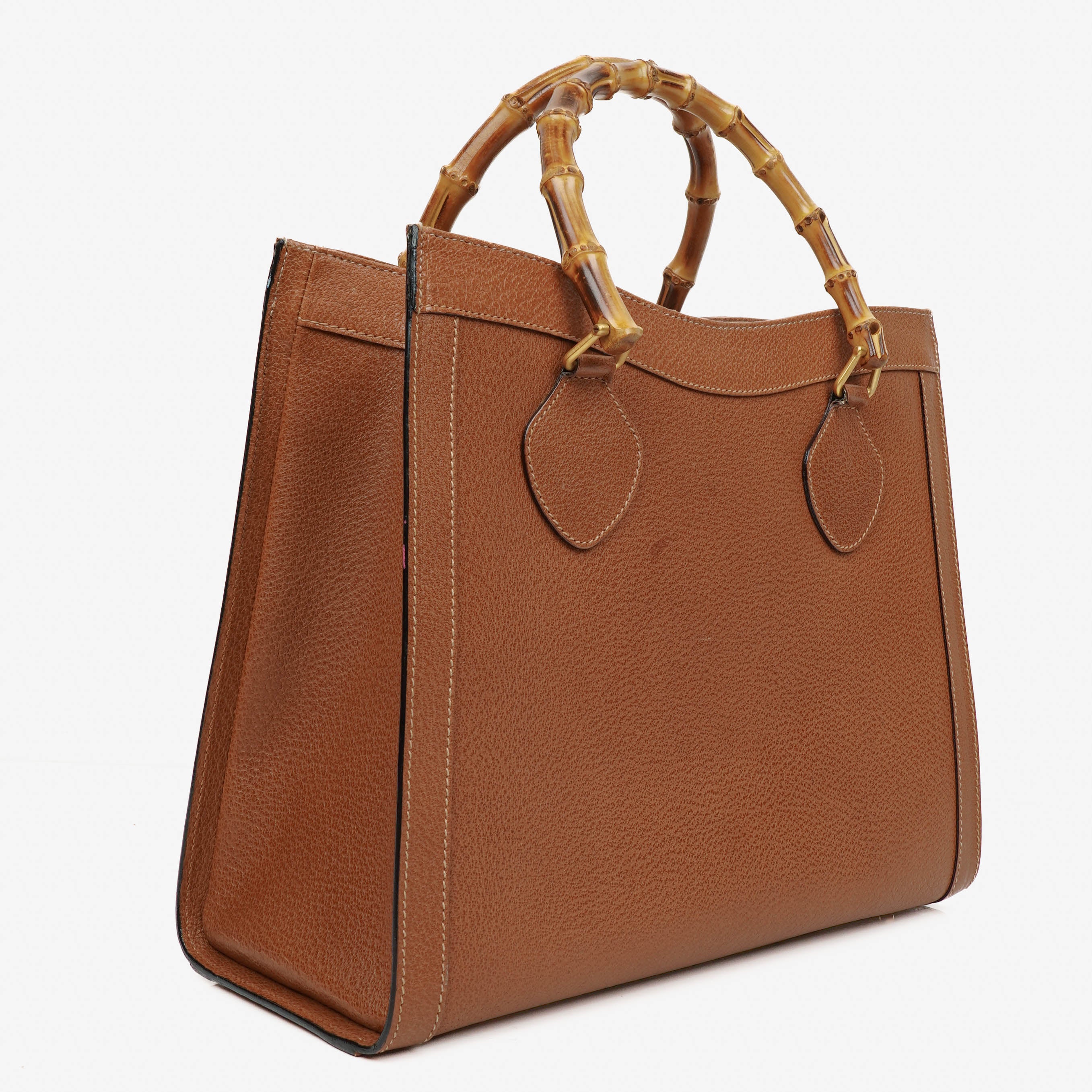 Gucci Vintage Brown Leather Diana Bamboo Tote