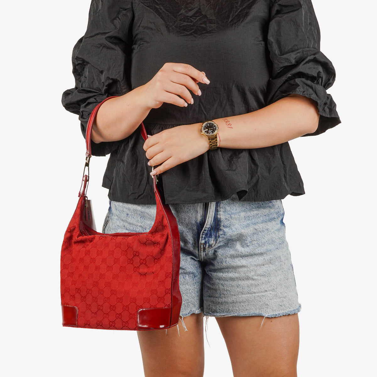 Gucci Red GG Canvas Shoulder Hobo Bag