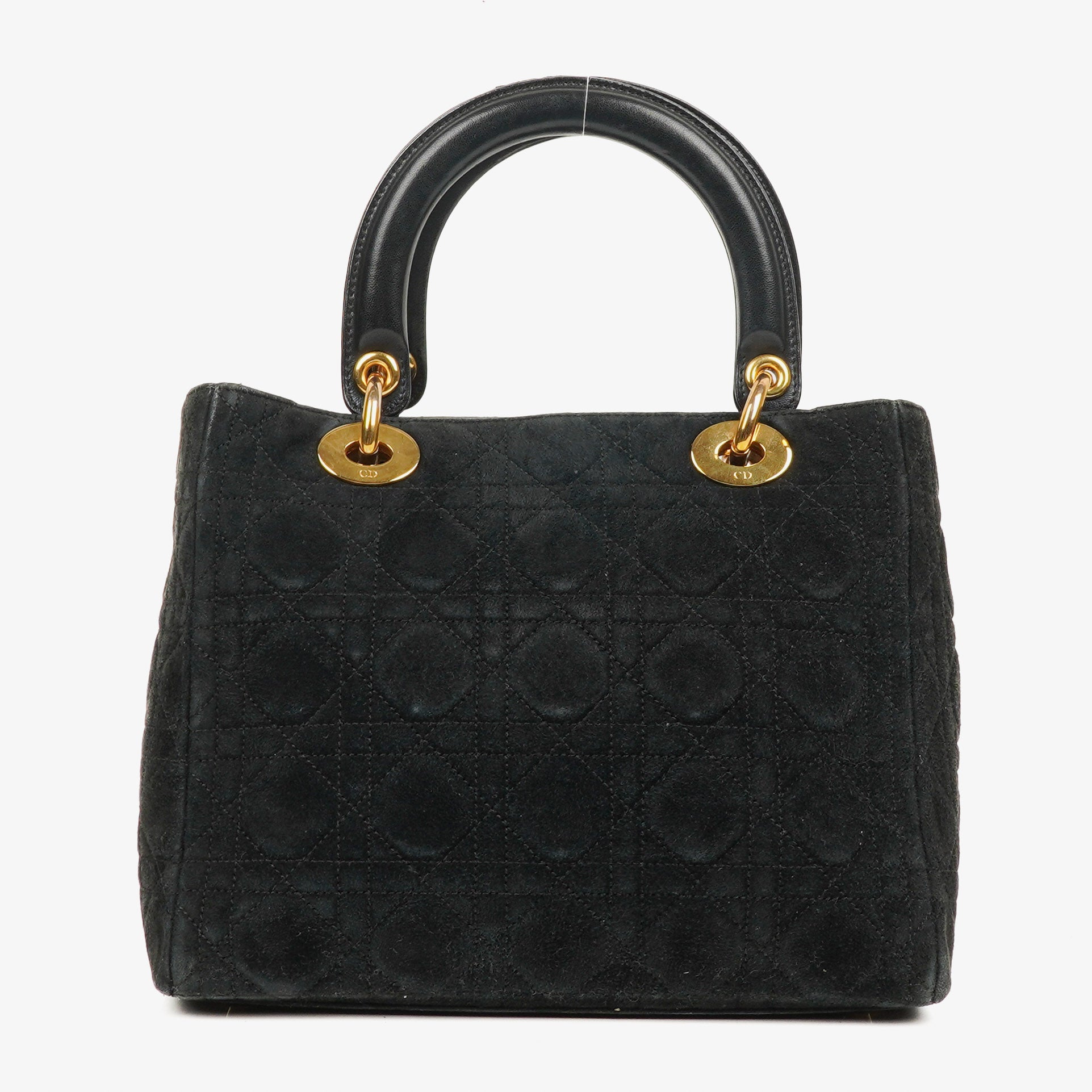 Christian Dior Black Cannage Quilted Suede Leather Lady Dior Bag