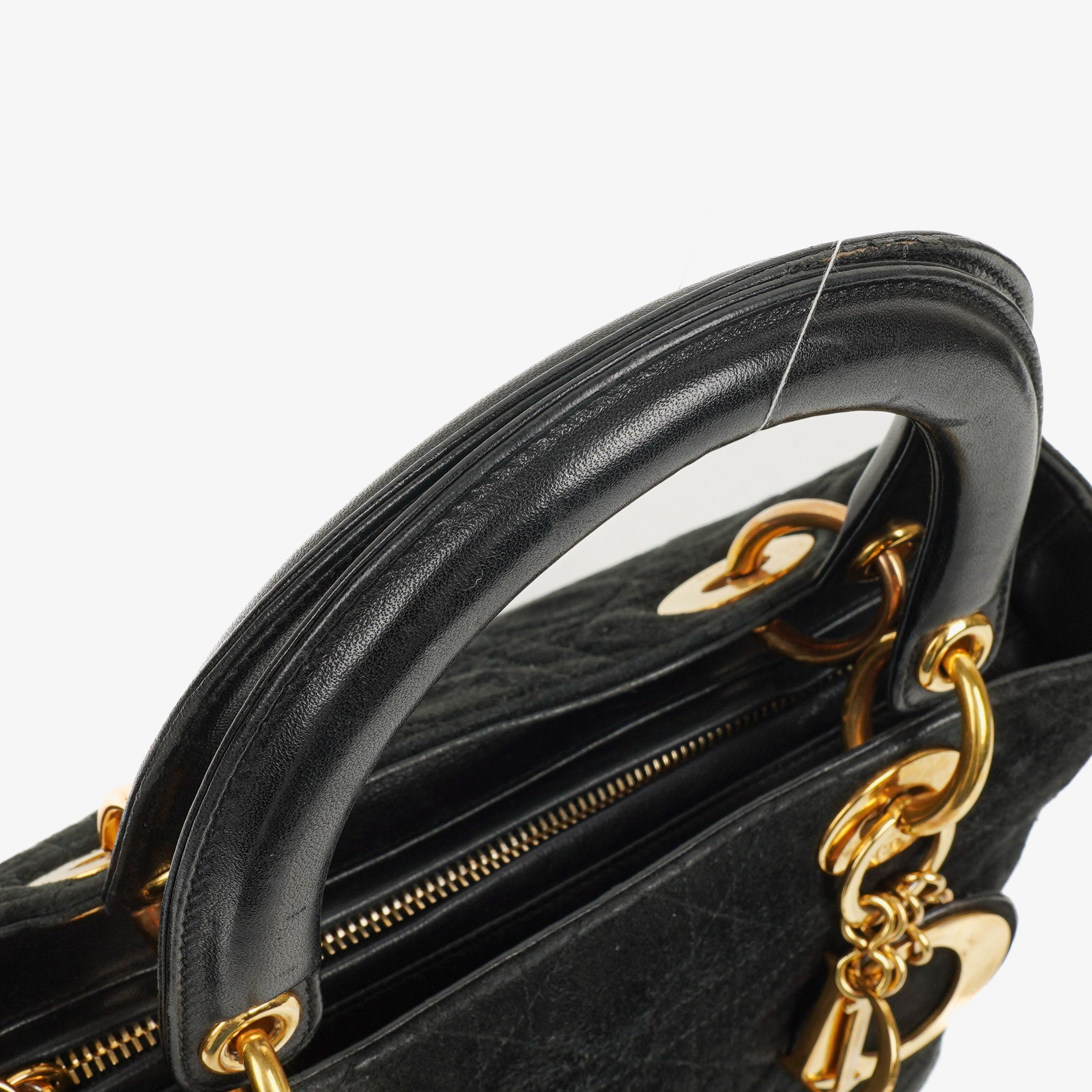 Christian Dior Black Cannage Quilted Suede Leather Lady Dior Bag