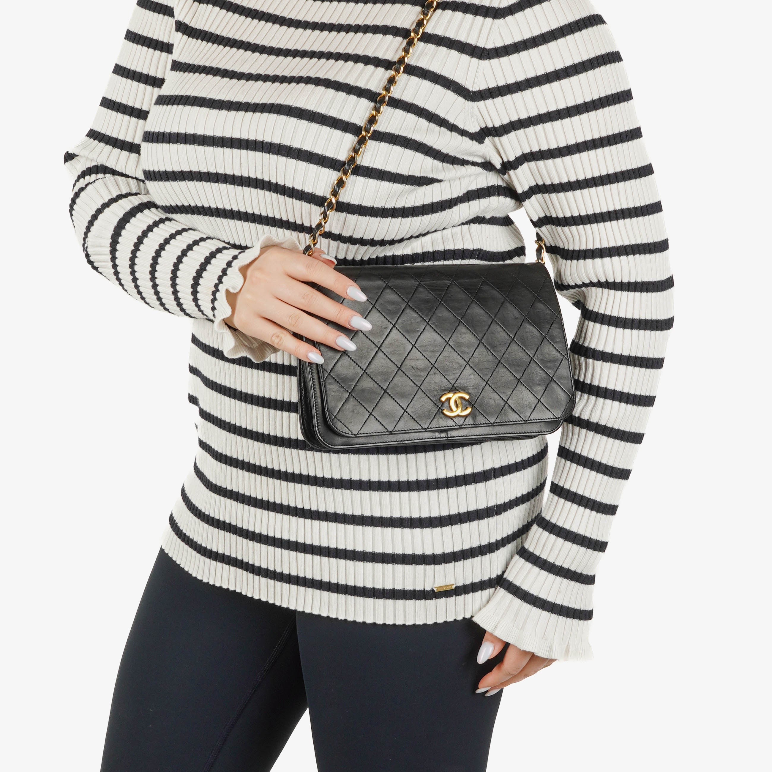Chanel Classic Full Flap Bag Black Quilted Leather 24K Gold-Plated Hardware