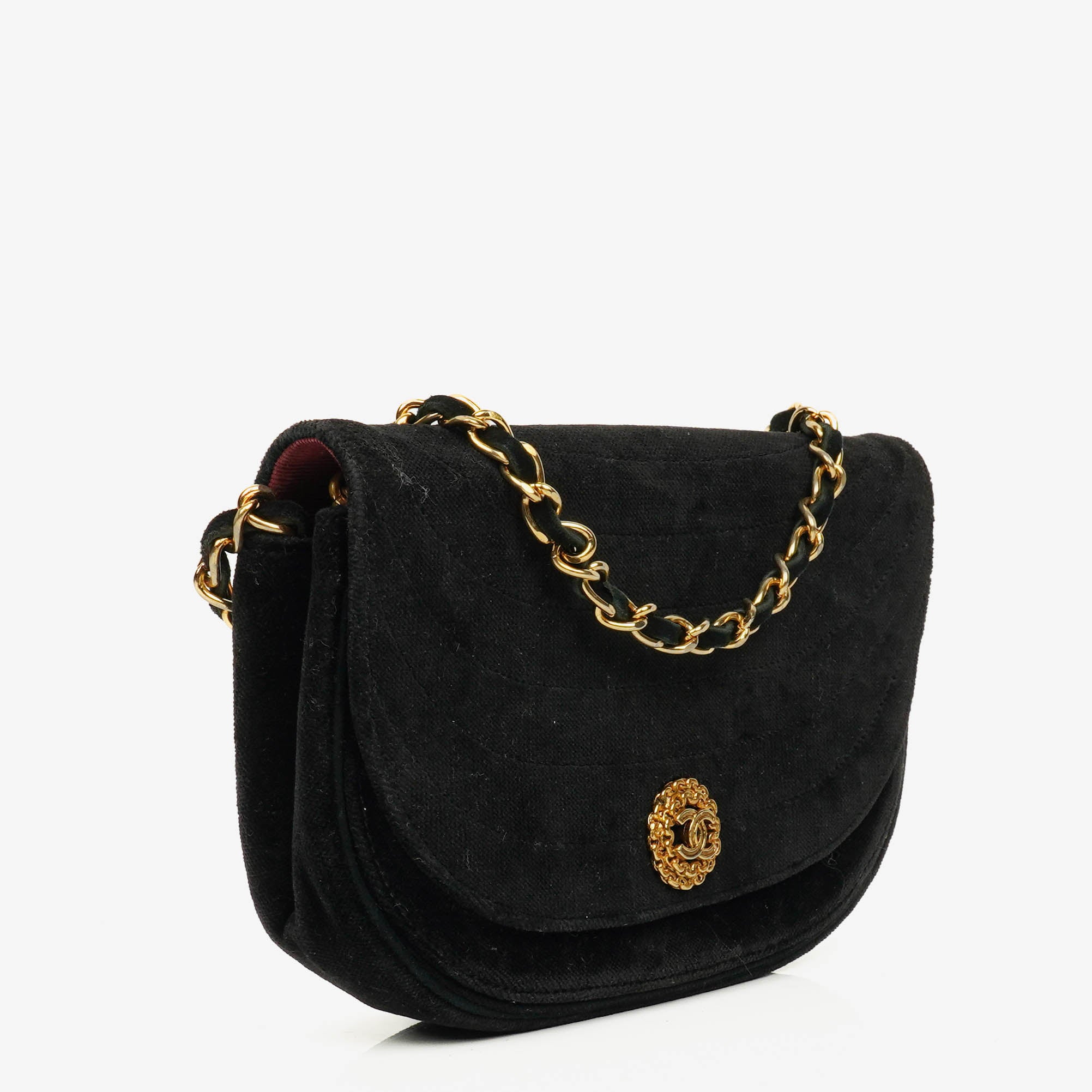 Chanel Small Half-Moon Black Velvet Flap Bag