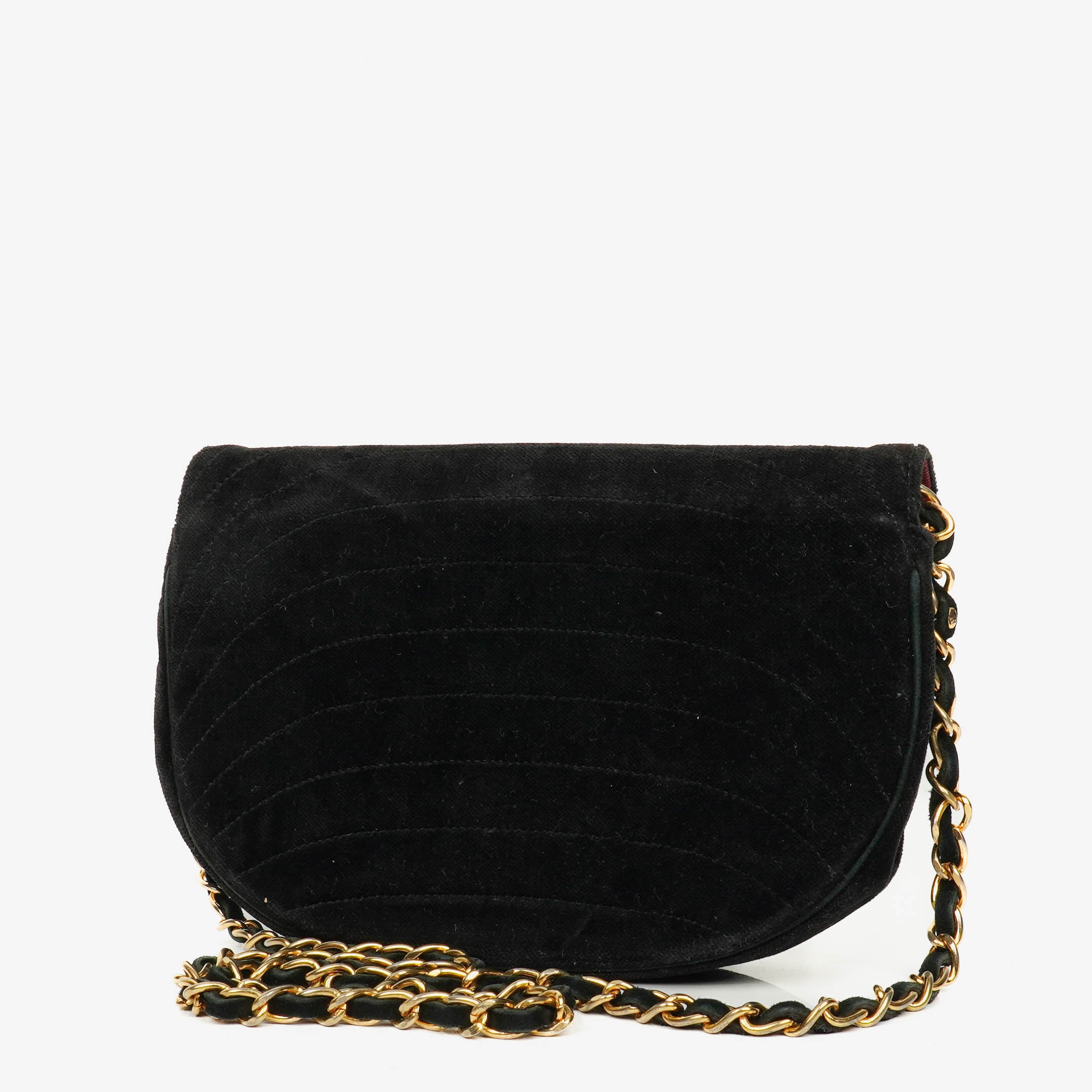 Chanel Small Half-Moon Black Velvet Flap Bag