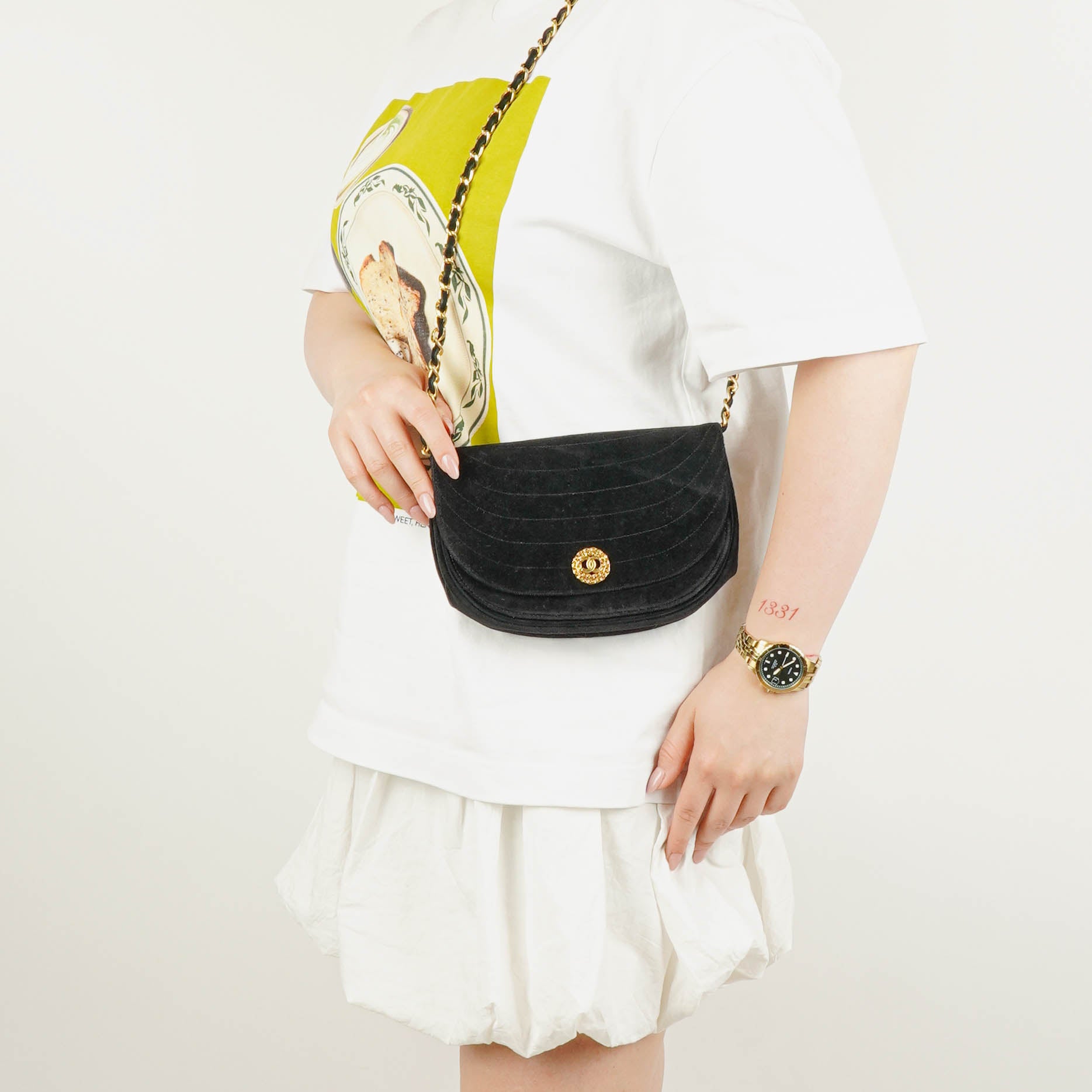 Chanel Small Half-Moon Black Velvet Flap Bag