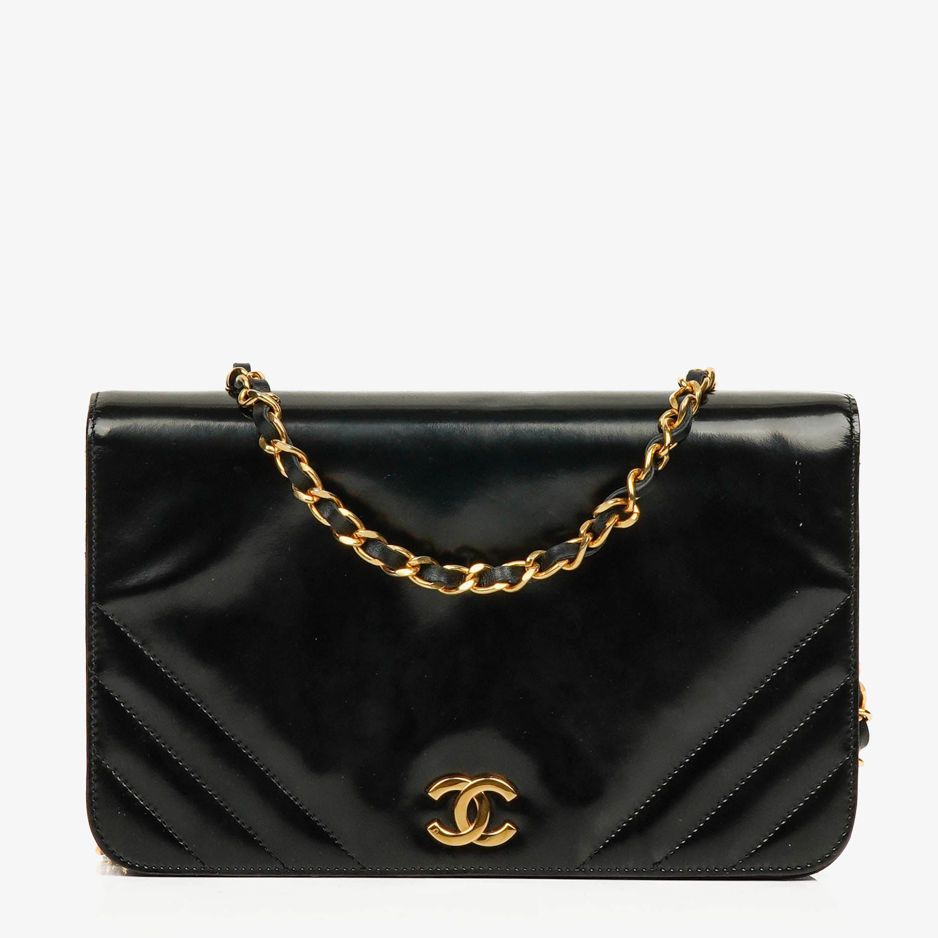 Chanel Patent Chevron Quilted Single Flap Bag