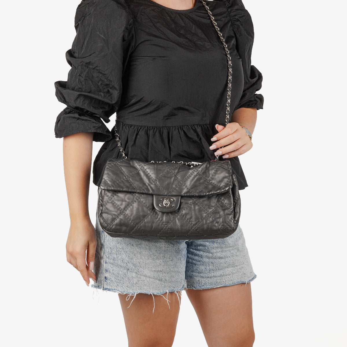 Chanel Ultimate Stitch Dark Grey Lambskin Single Flap