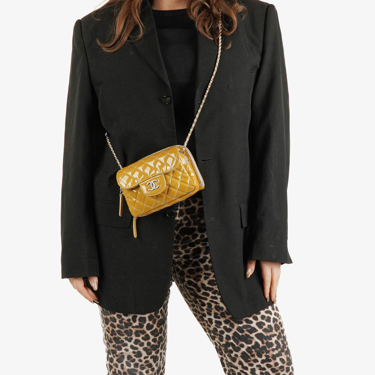 Chanel Mini Rectangular Double-Sided Flap Bag In Quilted Patent Leather