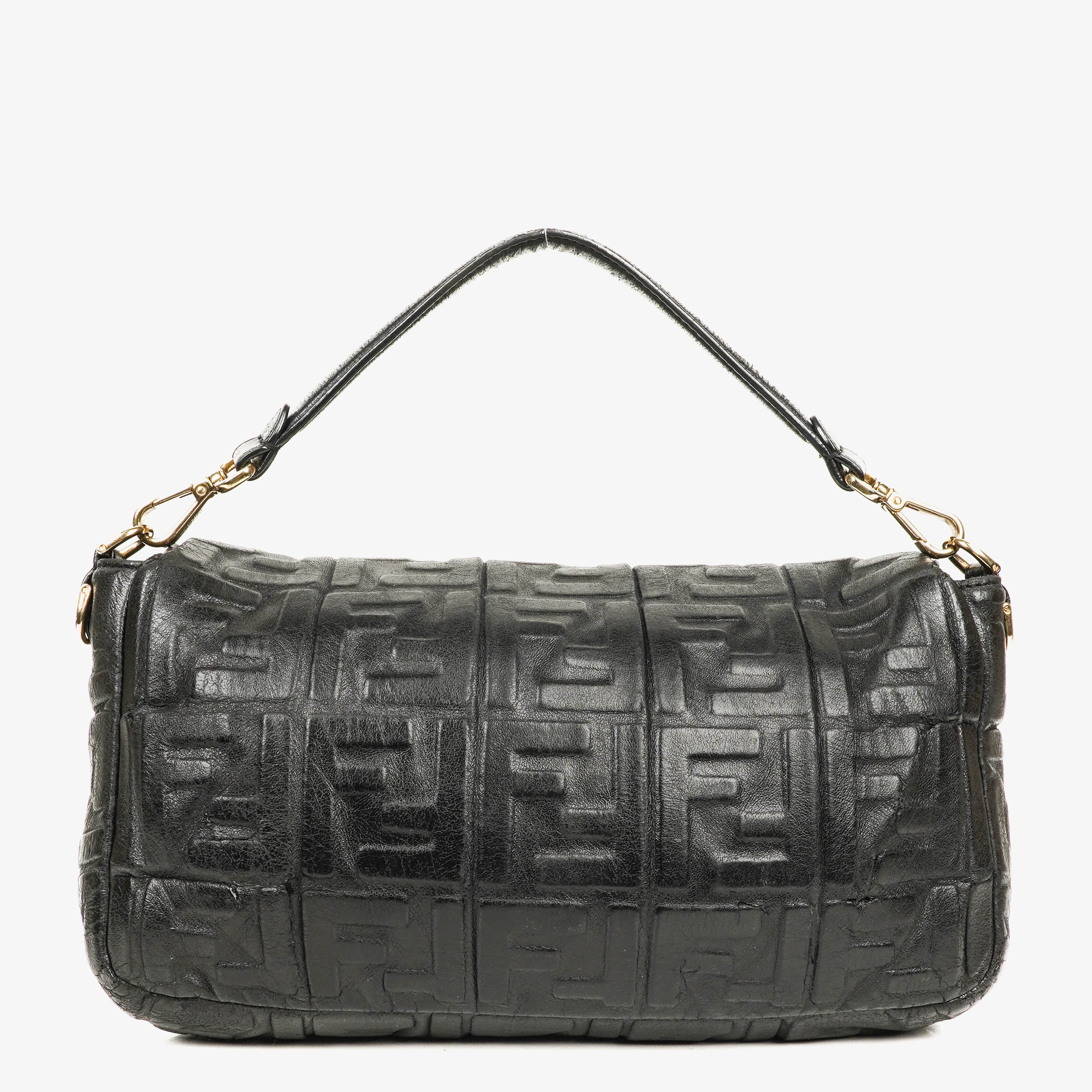 Fendi Baguette Large Black Nappa FF Embossed Bag