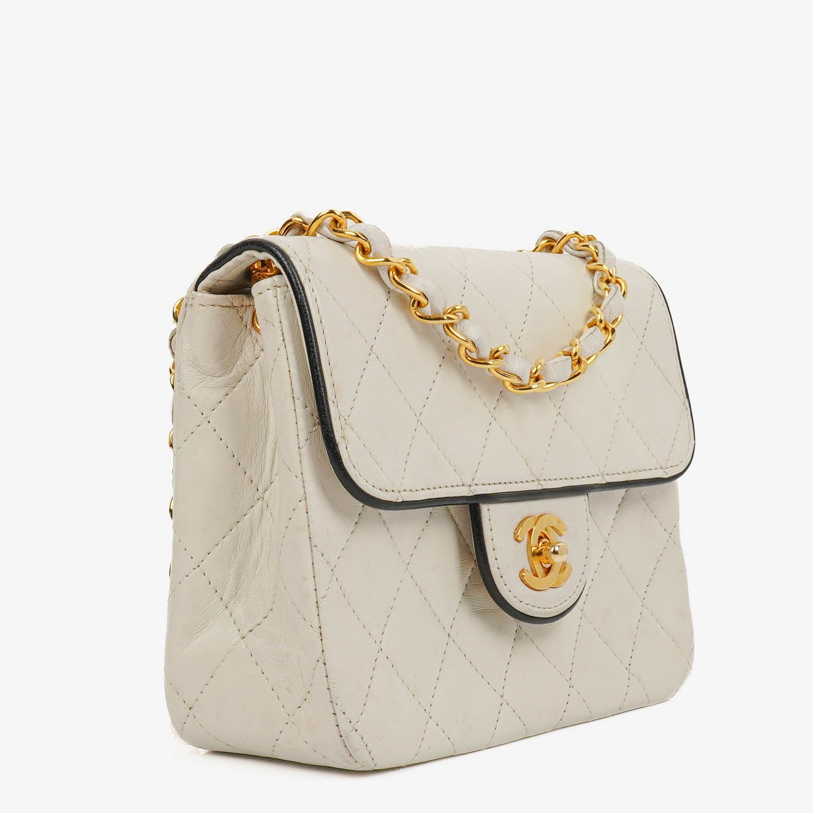 Chanel Mini Quilted Square Leather White Flap Bag With 24K Gold-Plated Hardware