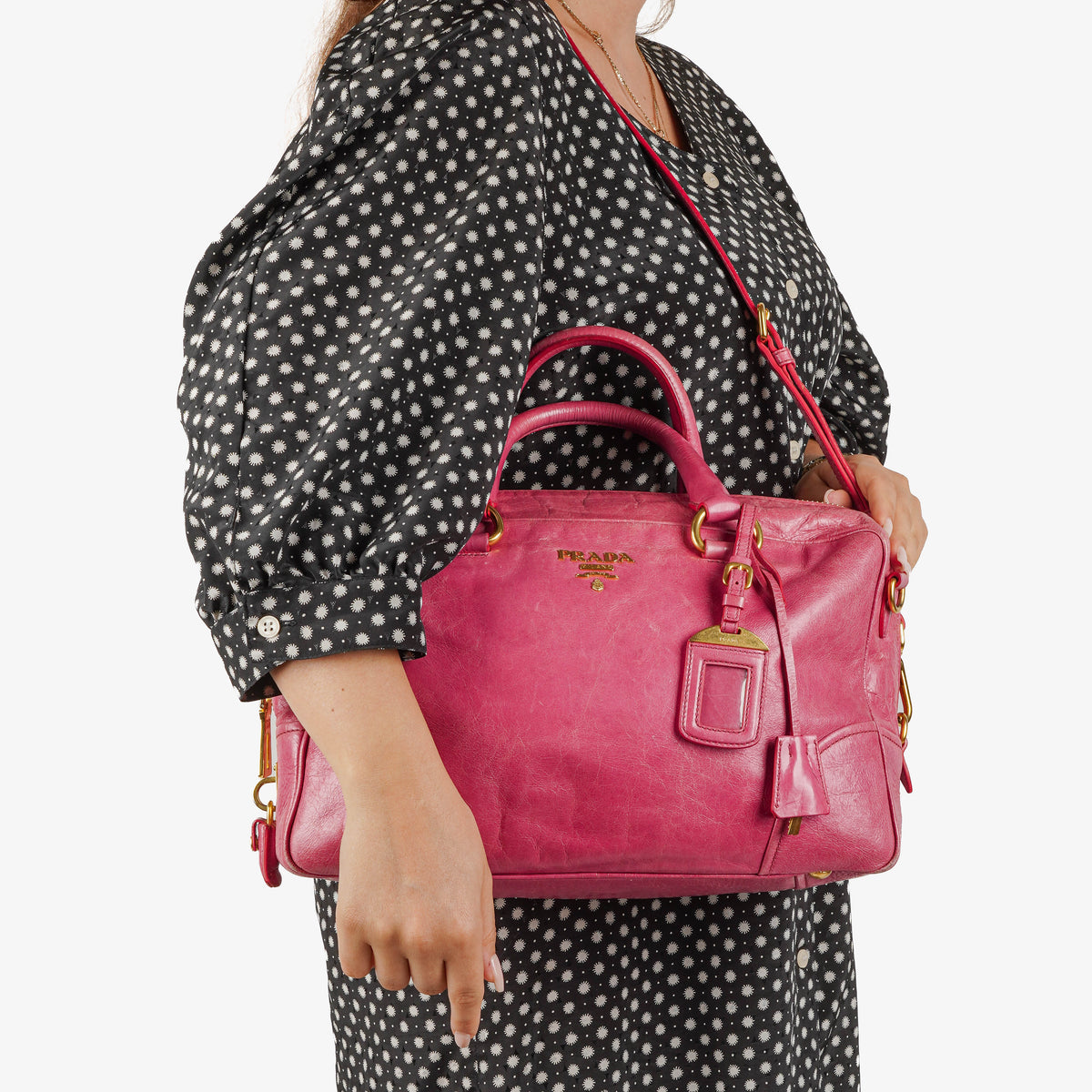 Prada Vitello Shine Peonia Leather Bag