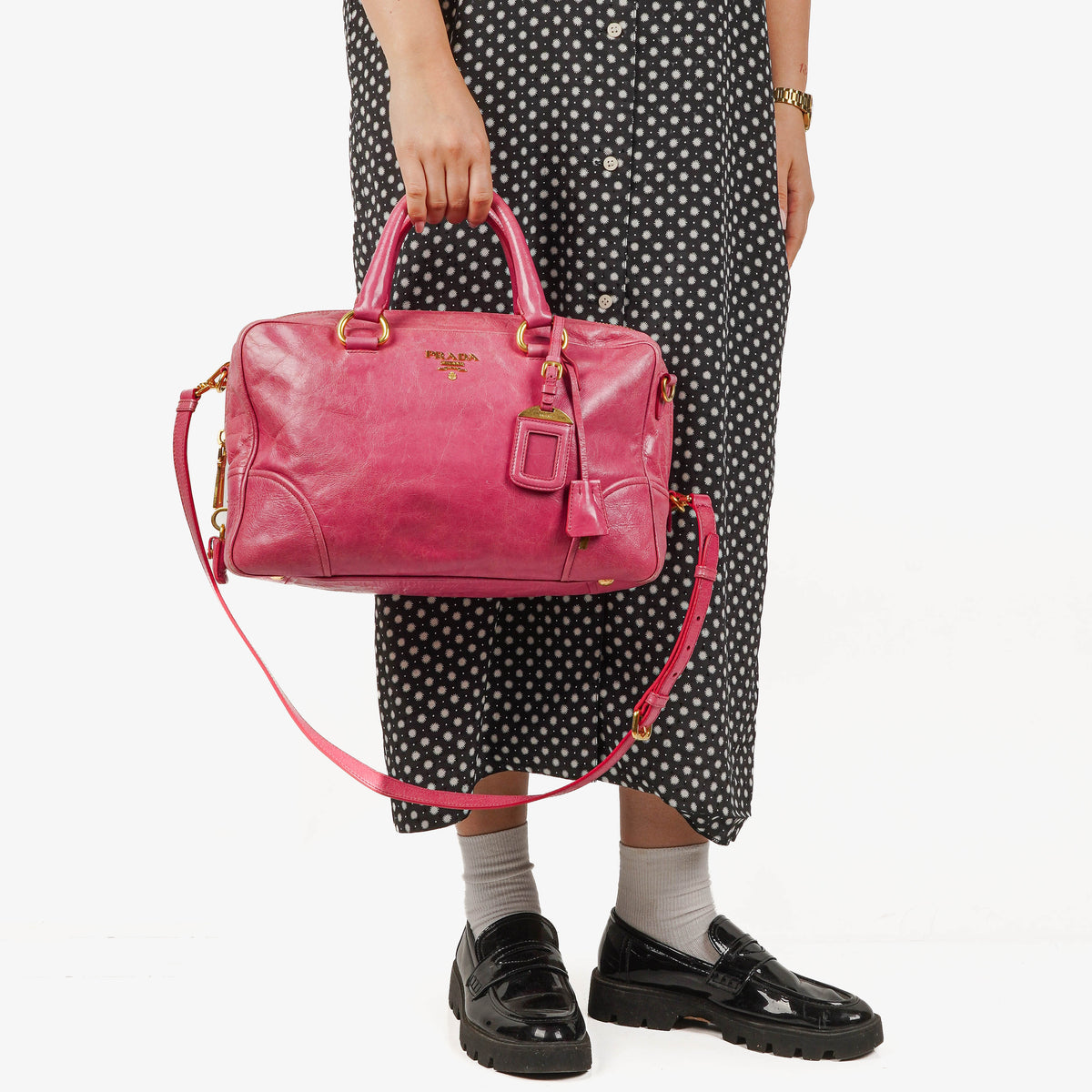 Prada Vitello Shine Peonia Leather Bag