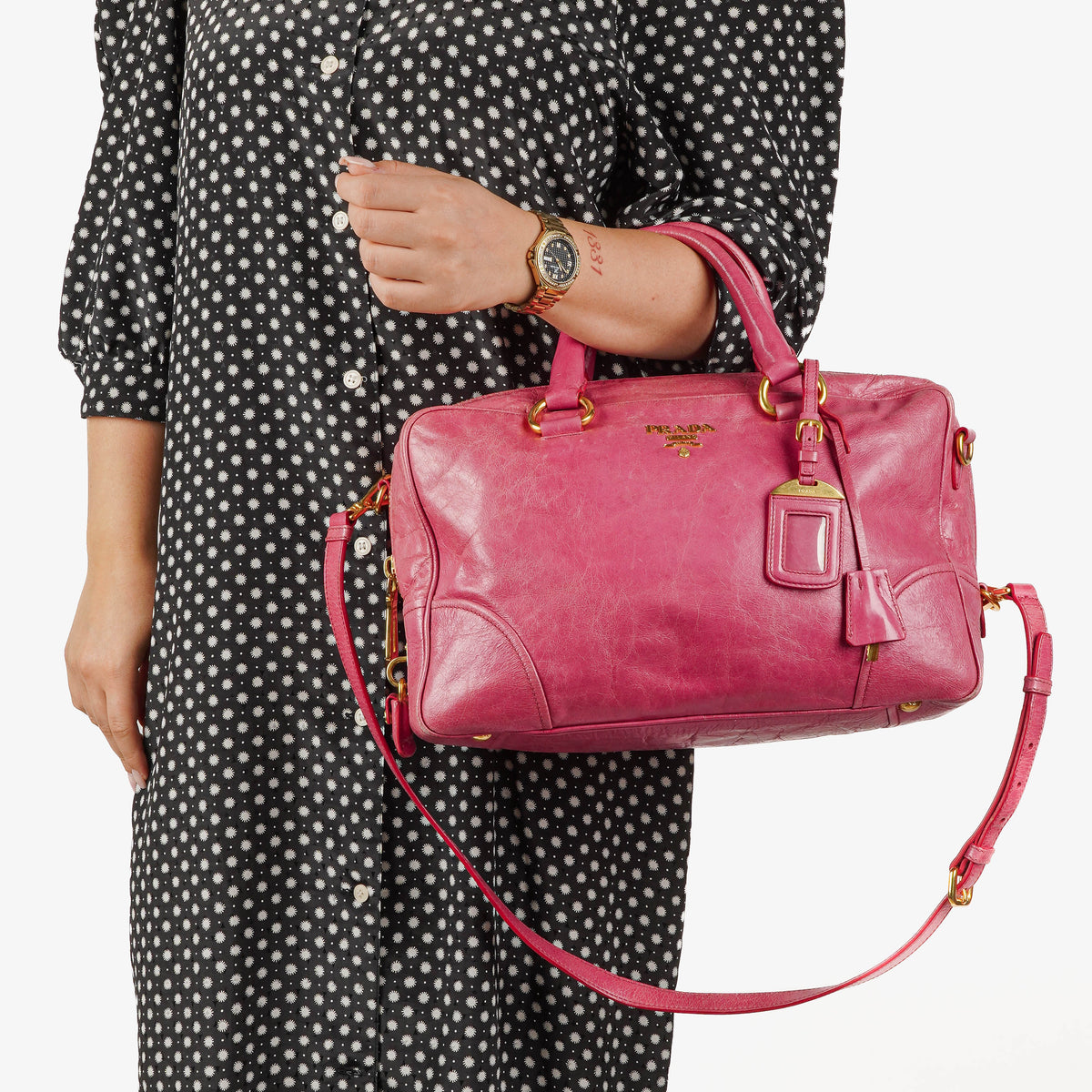 Prada Vitello Shine Peonia Leather Bag