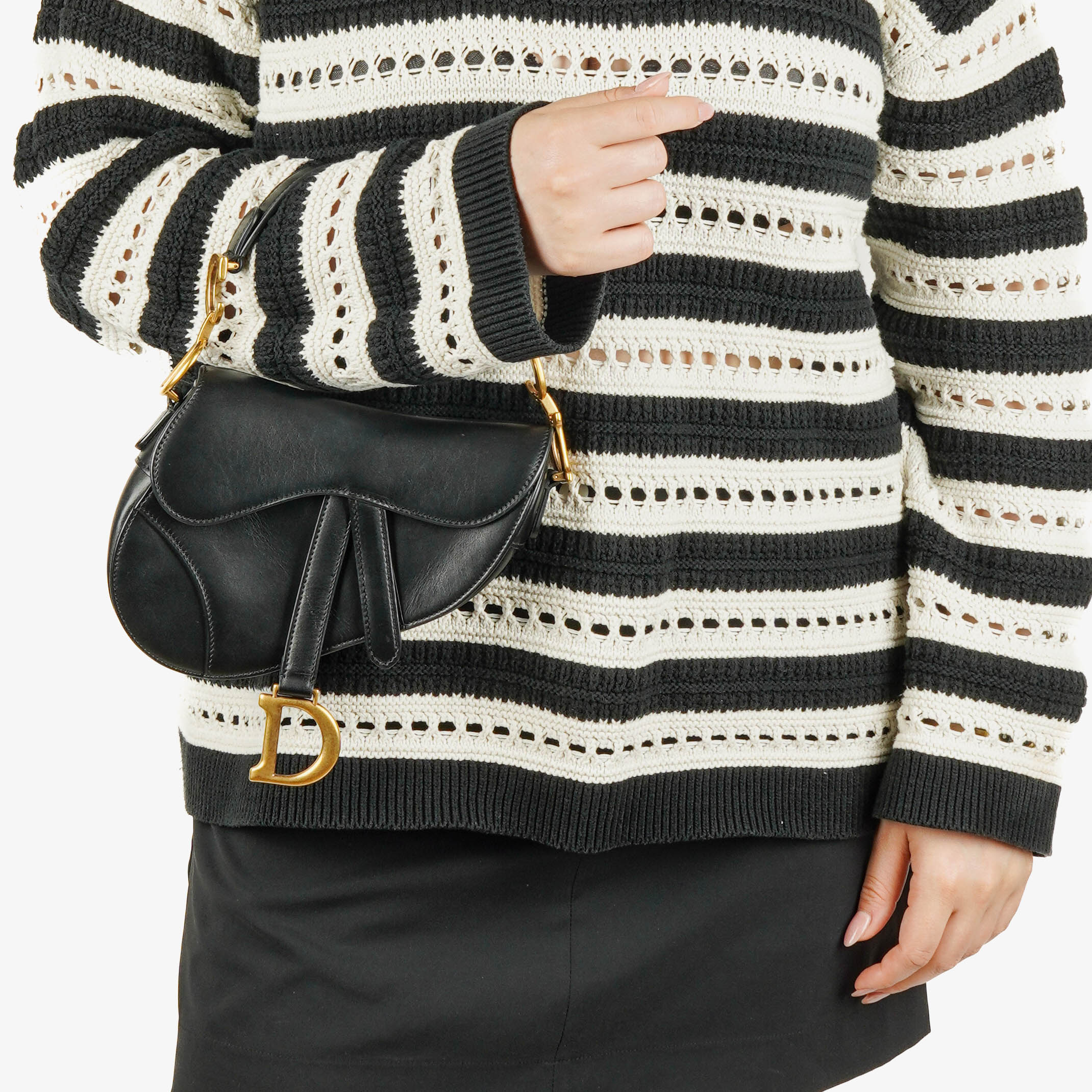 Christian Dior Small Black Calfskin Saddle Bag