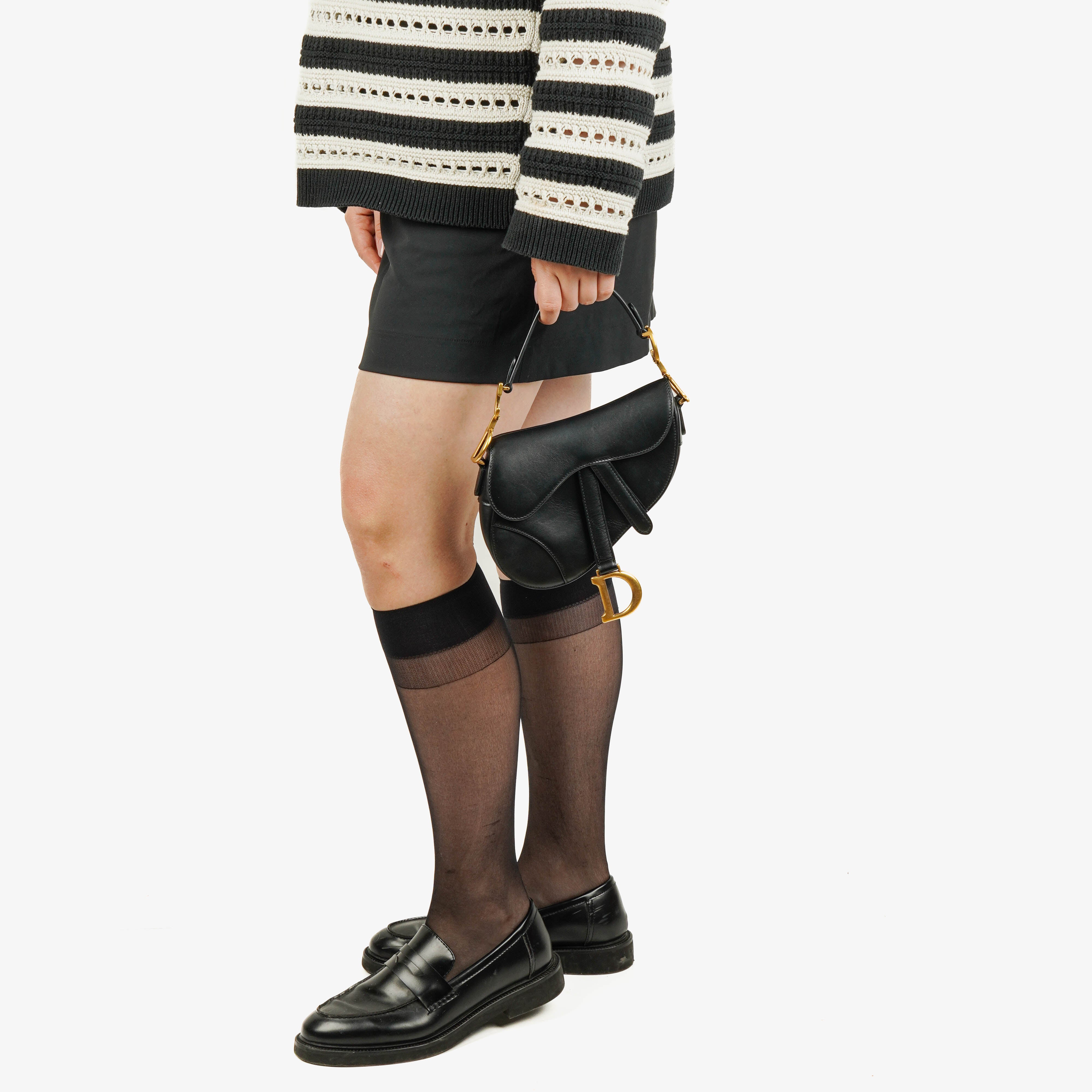 Christian Dior Small Black Calfskin Saddle Bag