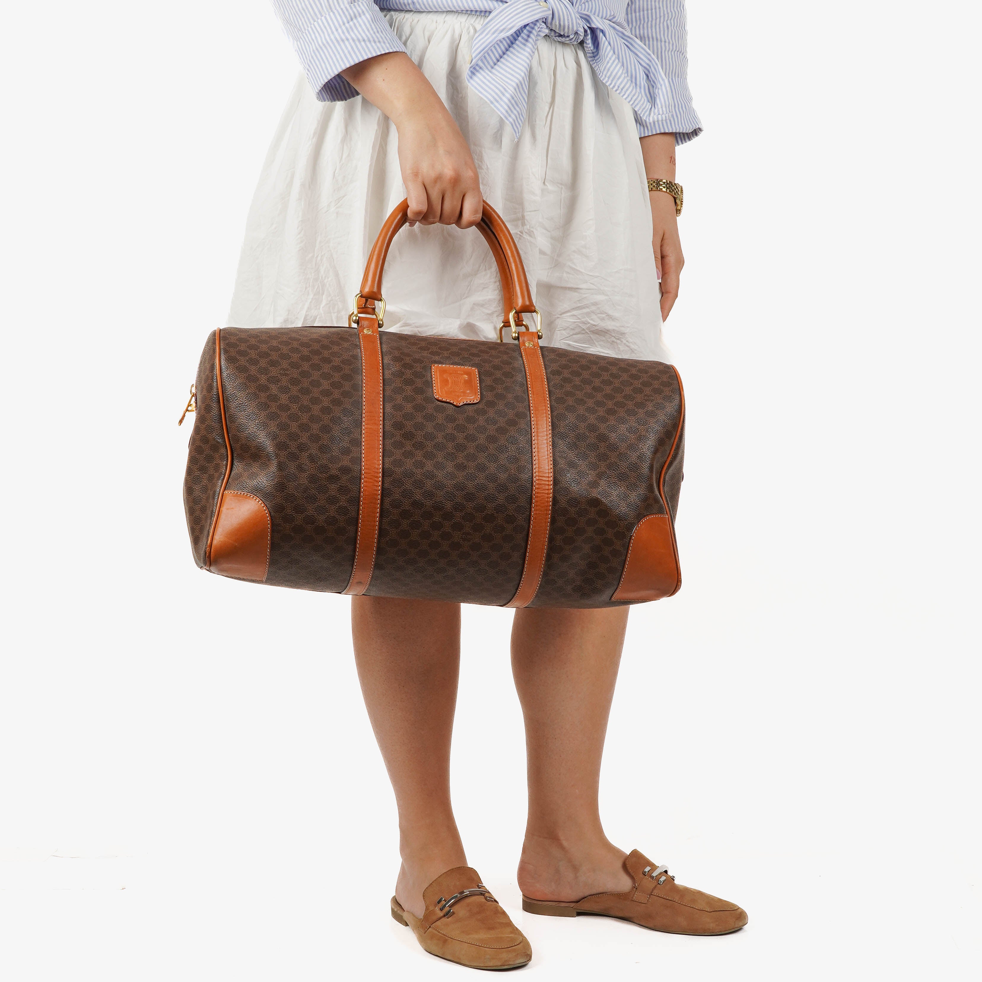 Celine Vintage Macadam Triomphe Brown Travel Bag