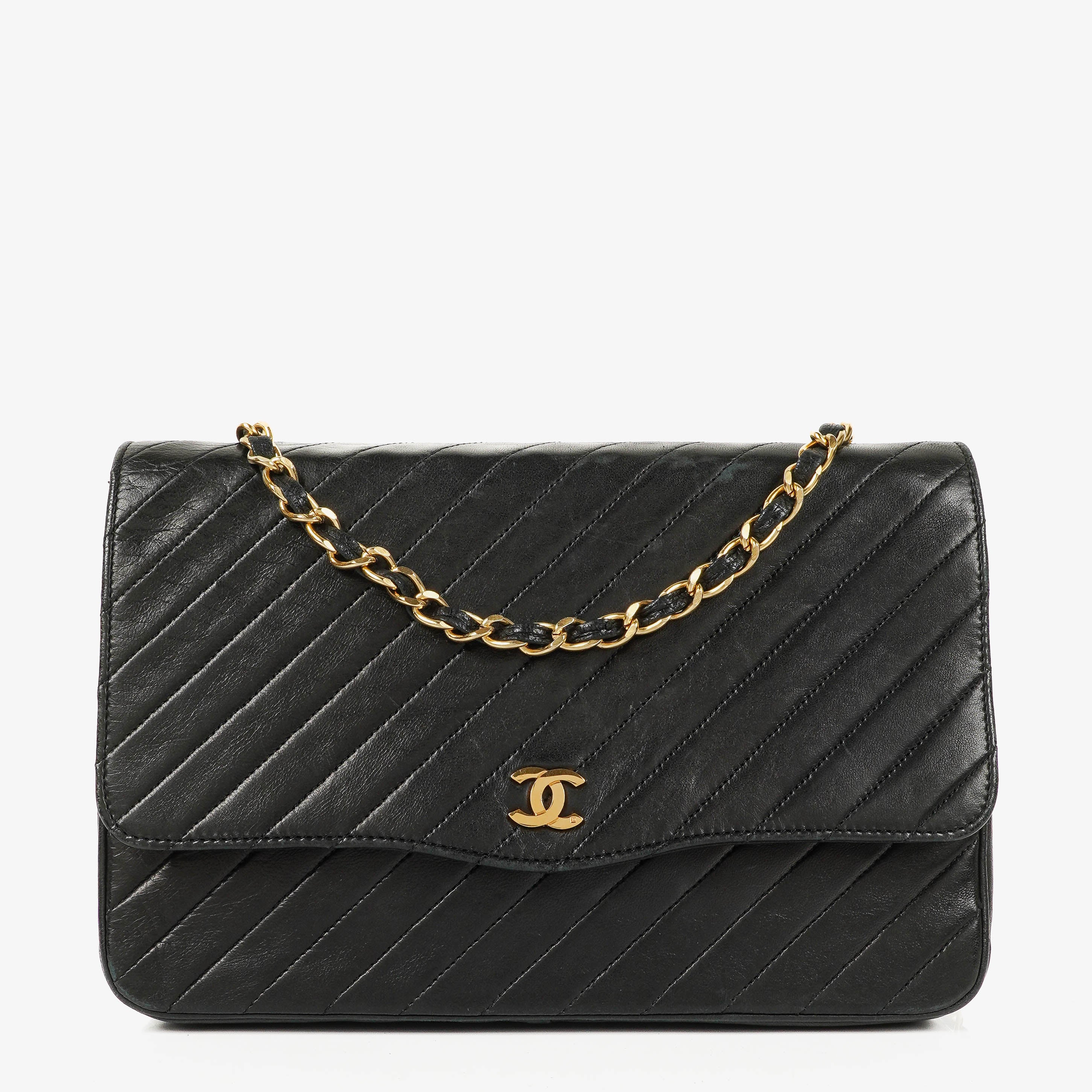 Chanel Classic Single Flap Bag Black Diagonal Quilted Lambskin 24K Gold-Plated Hardware