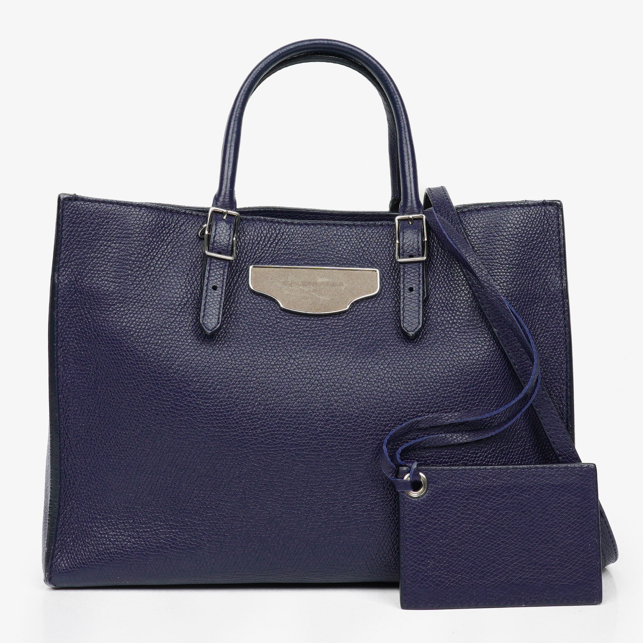 Balenciaga Mini Papier A4 Calfskin Leather Navy Blue Tote Bag