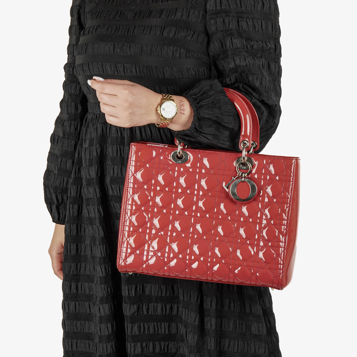 Dior Lady Dior Vintage Large Patent Calfskin Handbag