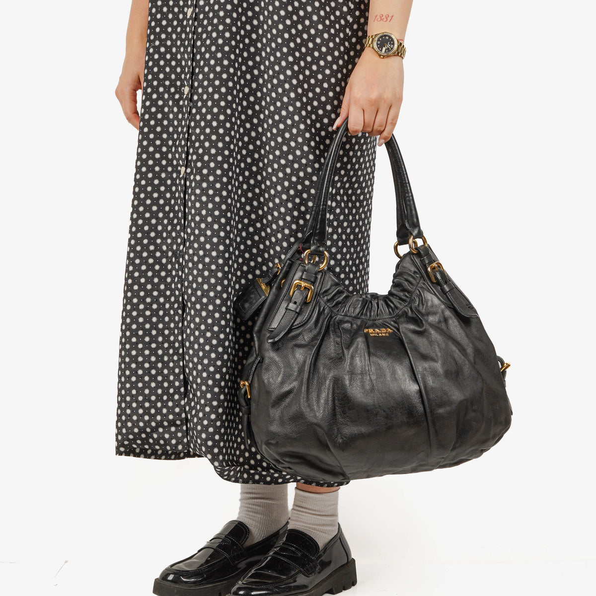 Prada Nero Leather Hobo Bag