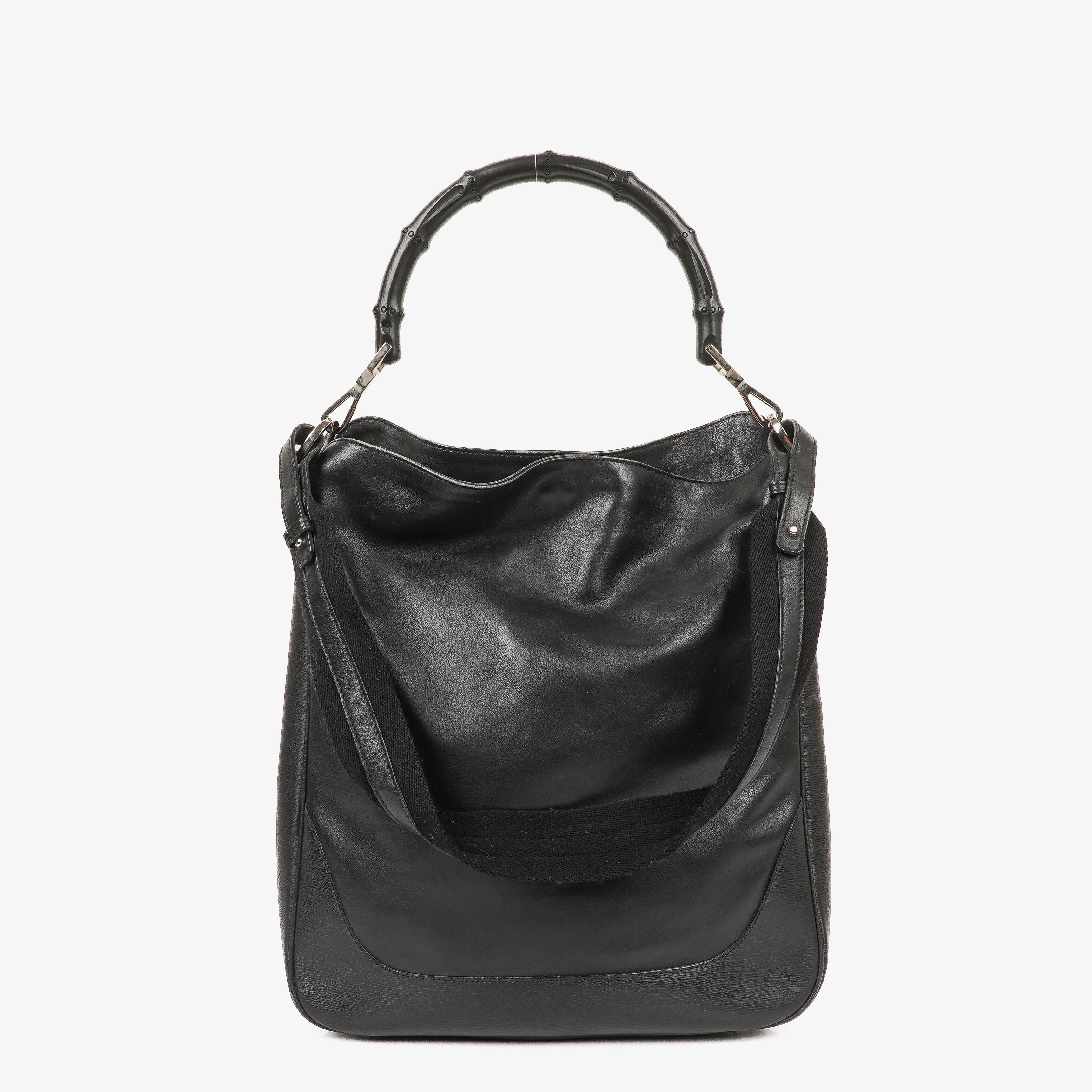 Gucci Bamboo Top Handle Black Lerahter Hobo Bag