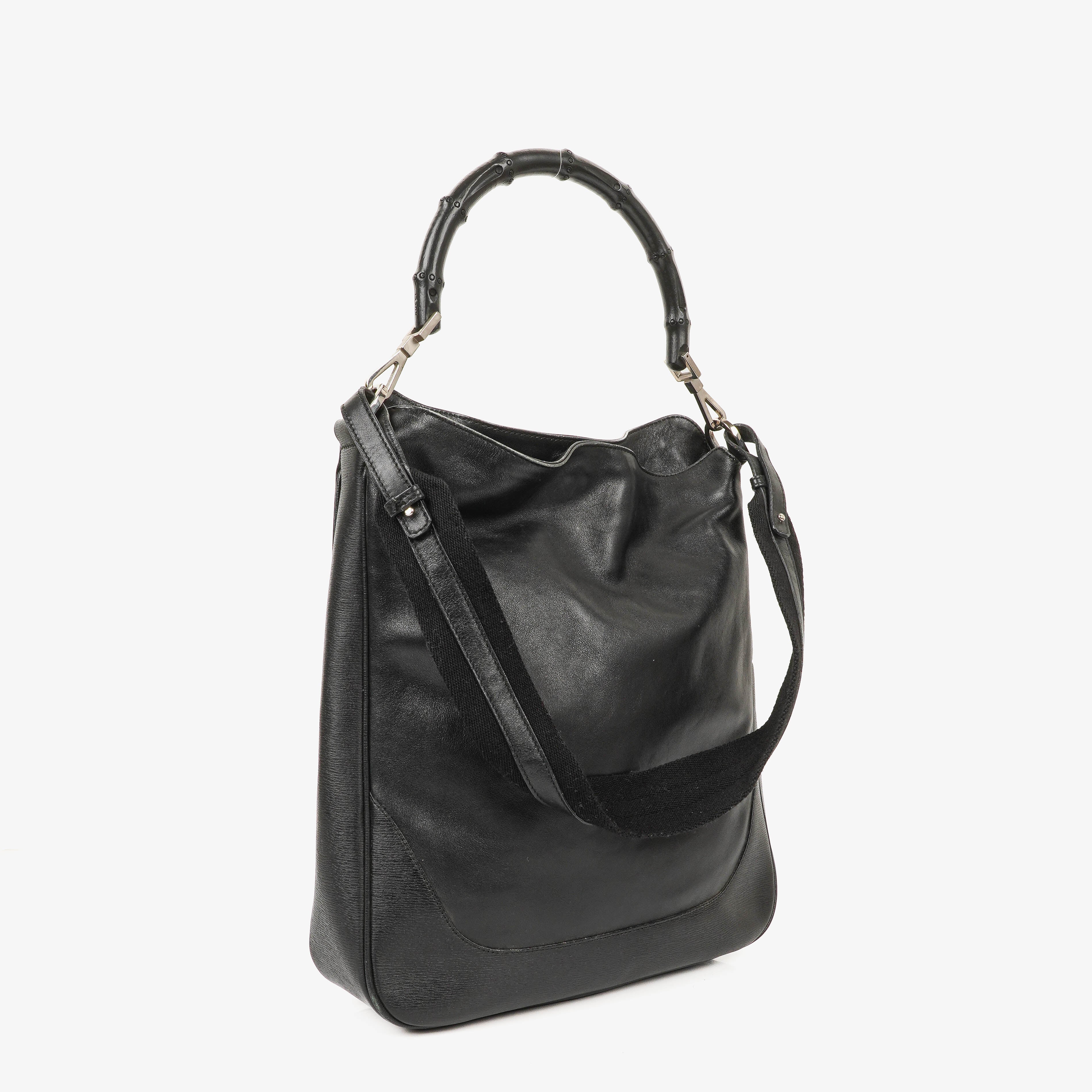 Gucci Bamboo Top Handle Black Lerahter Hobo Bag