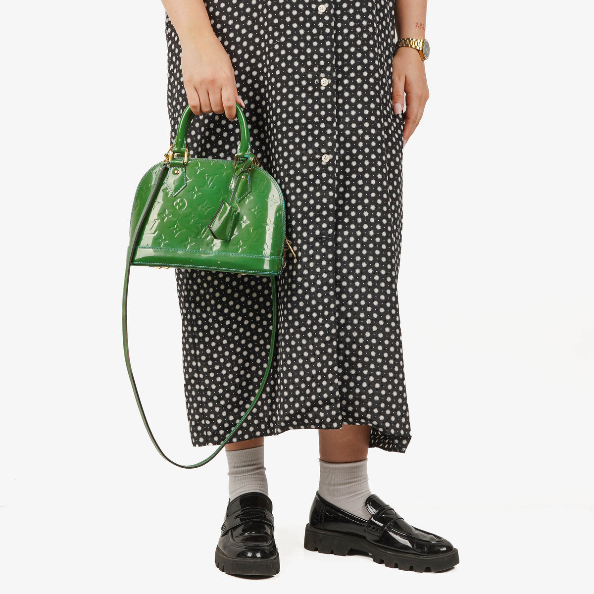 Louis Vuitton Alma BB Green Monogram Vernis Leather Handbag